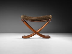 Sculptural Art Deco Stool in Walnut and Fabric