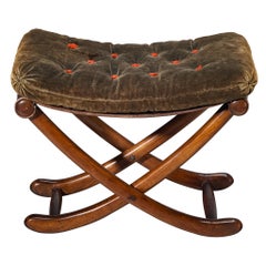 Sculptural Art Deco Stool in Walnut and Fabric