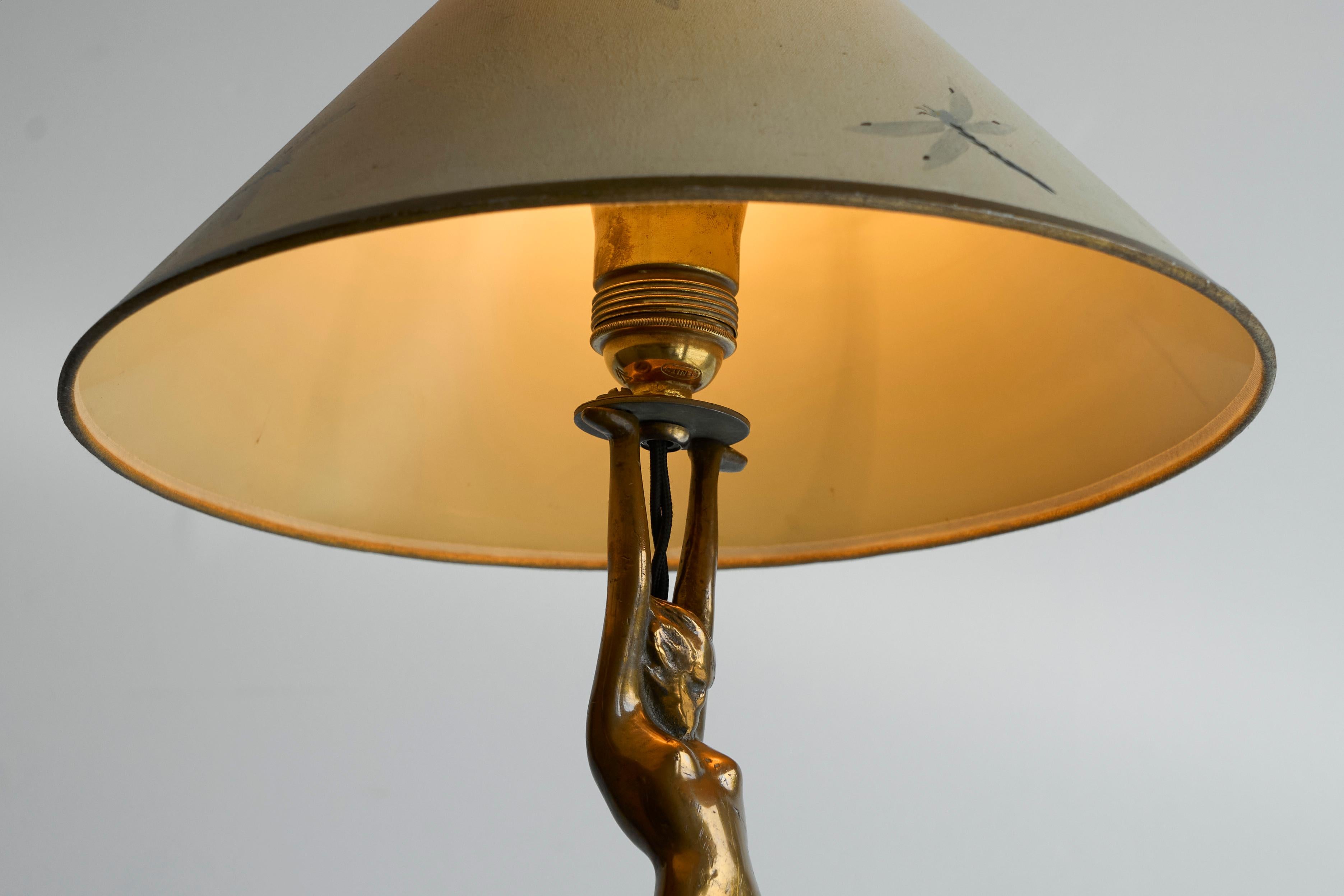 Hand-Crafted Sculptural Art Deco Table Lamp with Nude Woman in Solid Bronze 1930s For Sale