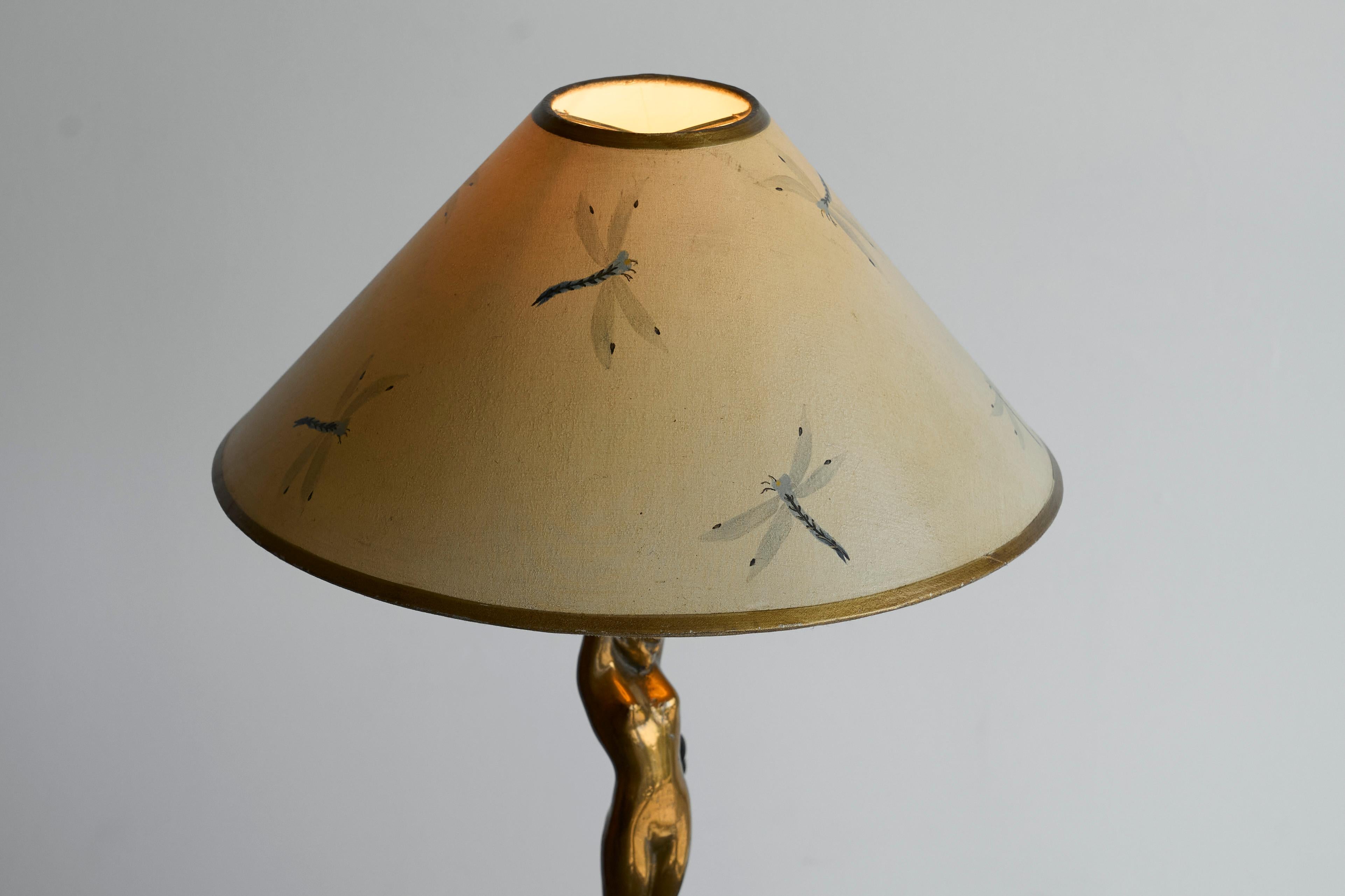 Sculptural Art Deco Table Lamp with Nude Woman in Solid Bronze 1930s For Sale 1