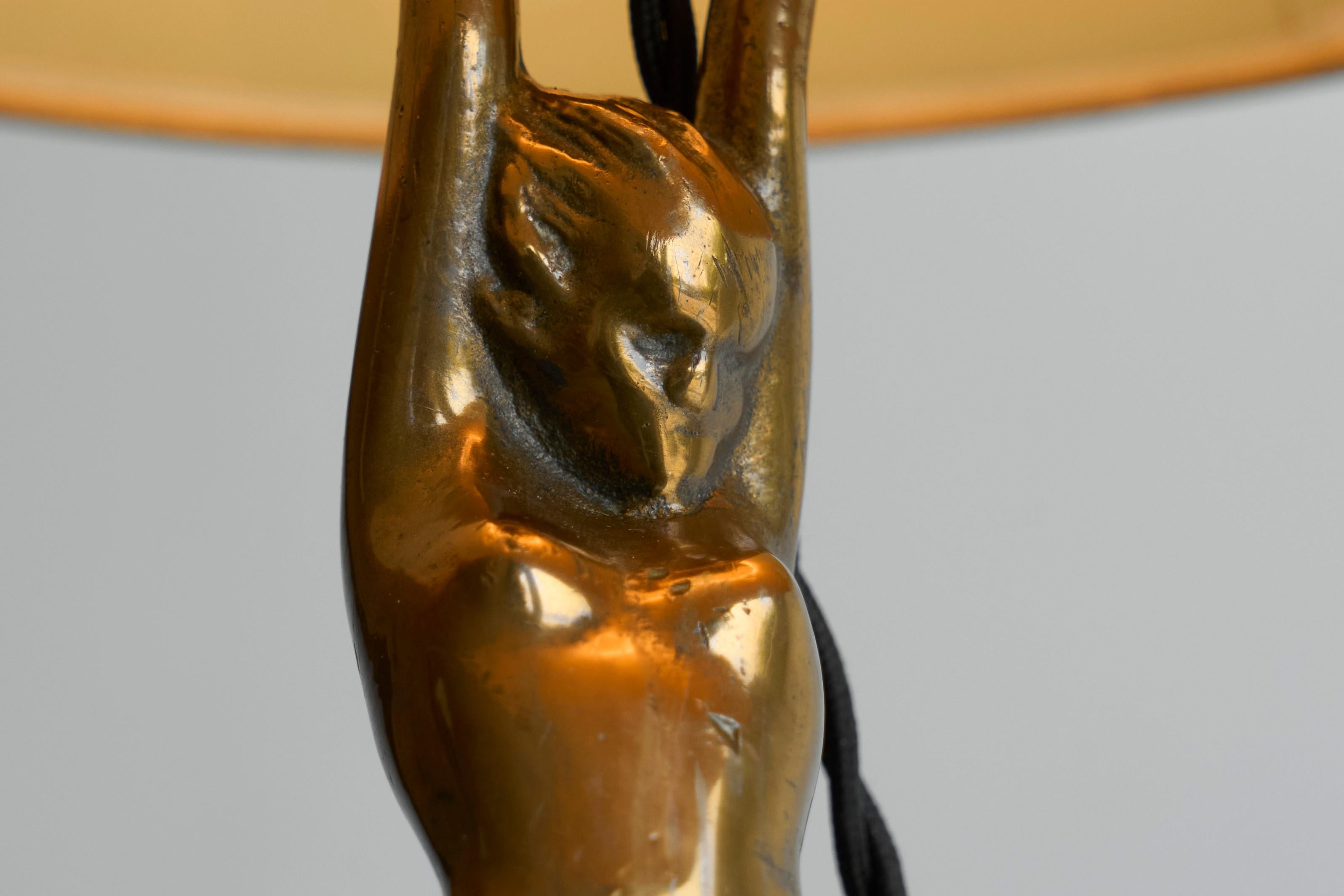 Sculptural Art Deco Table Lamp with Nude Woman in Solid Bronze 1930s For Sale 2