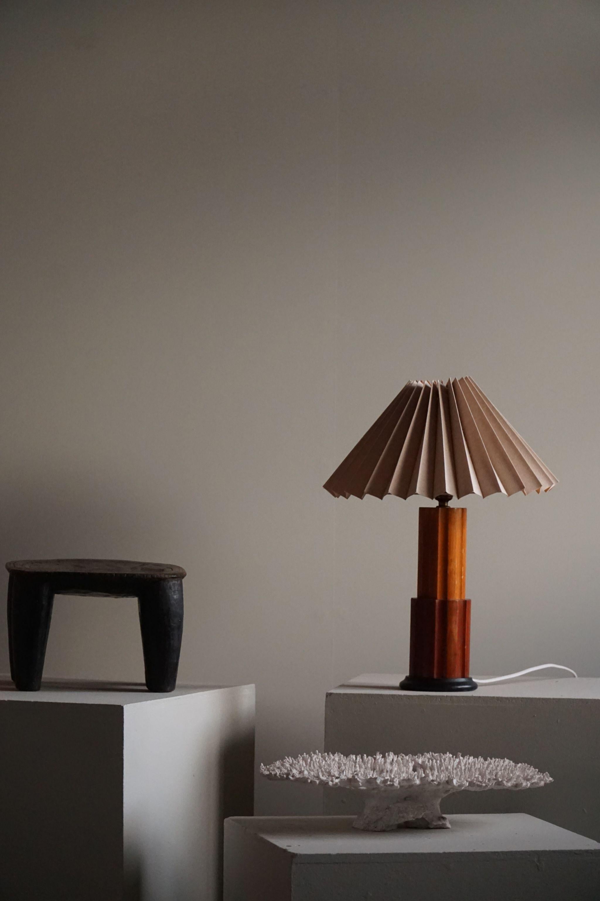 Sculptural Art Deco Wooden Table Lamp, Danish 1930s at