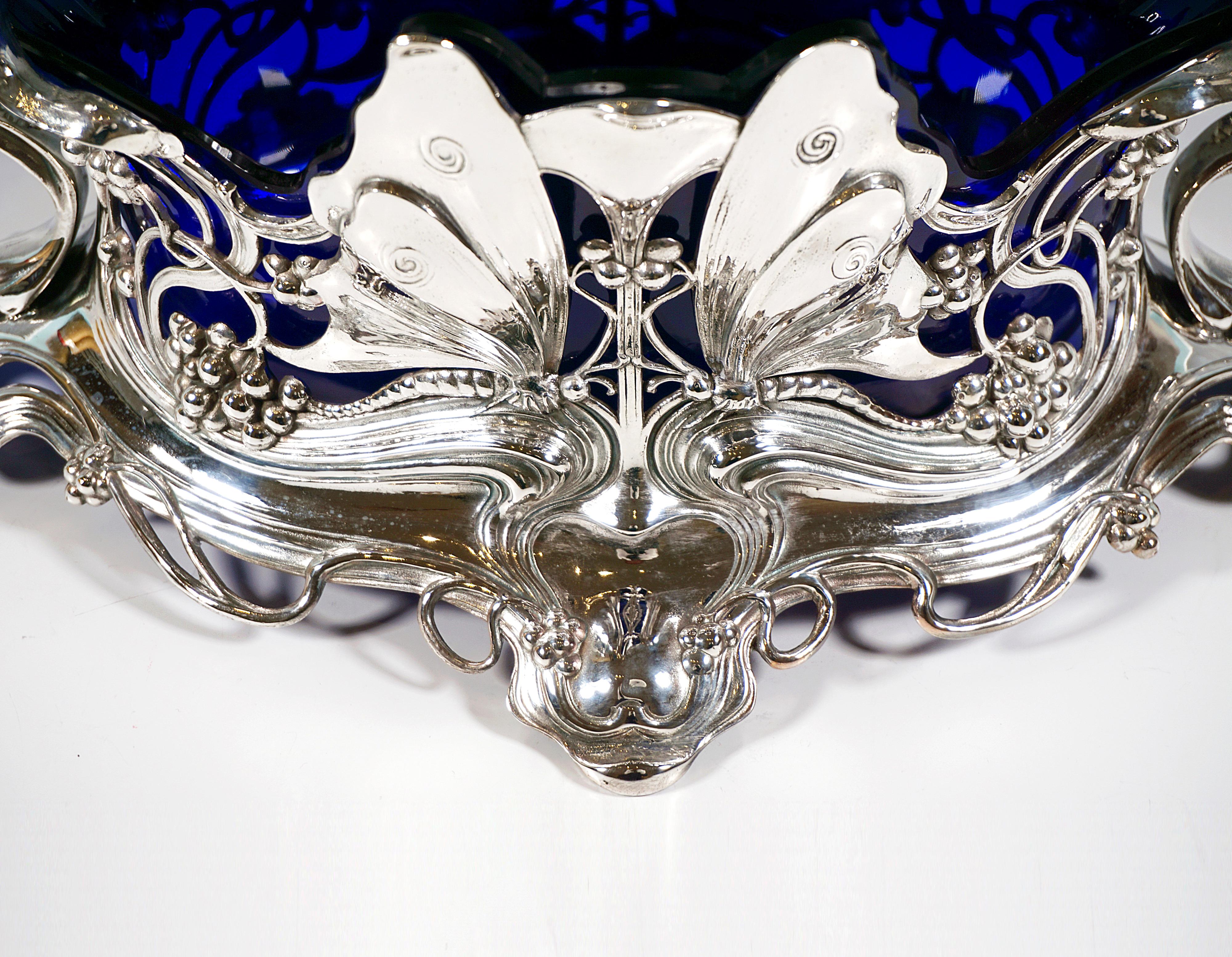 Faceted Sculptural Art Nouveau Jardinière With Butterflies And Tendrils, WMF, Germany