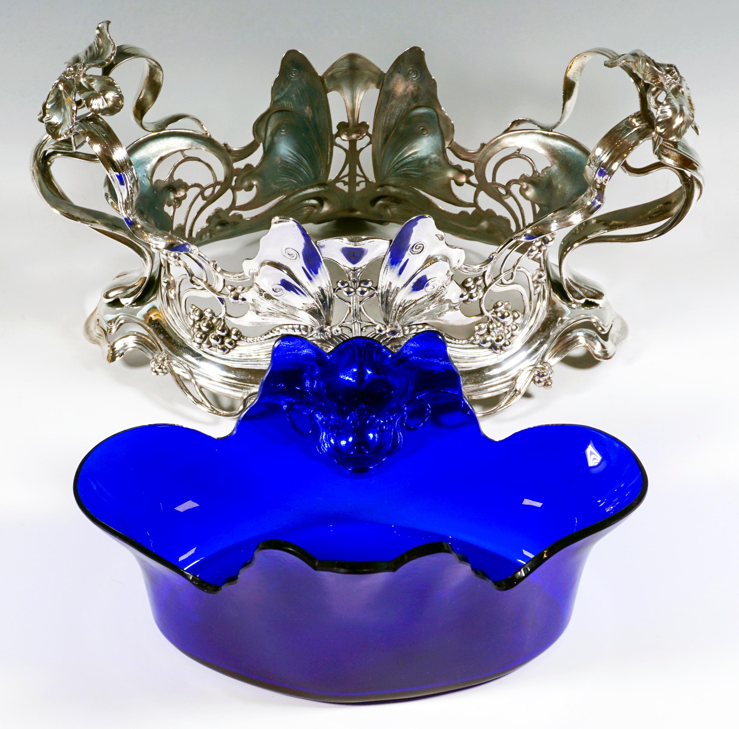 Silver Plate Sculptural Art Nouveau Jardinière With Butterflies And Tendrils, WMF, Germany