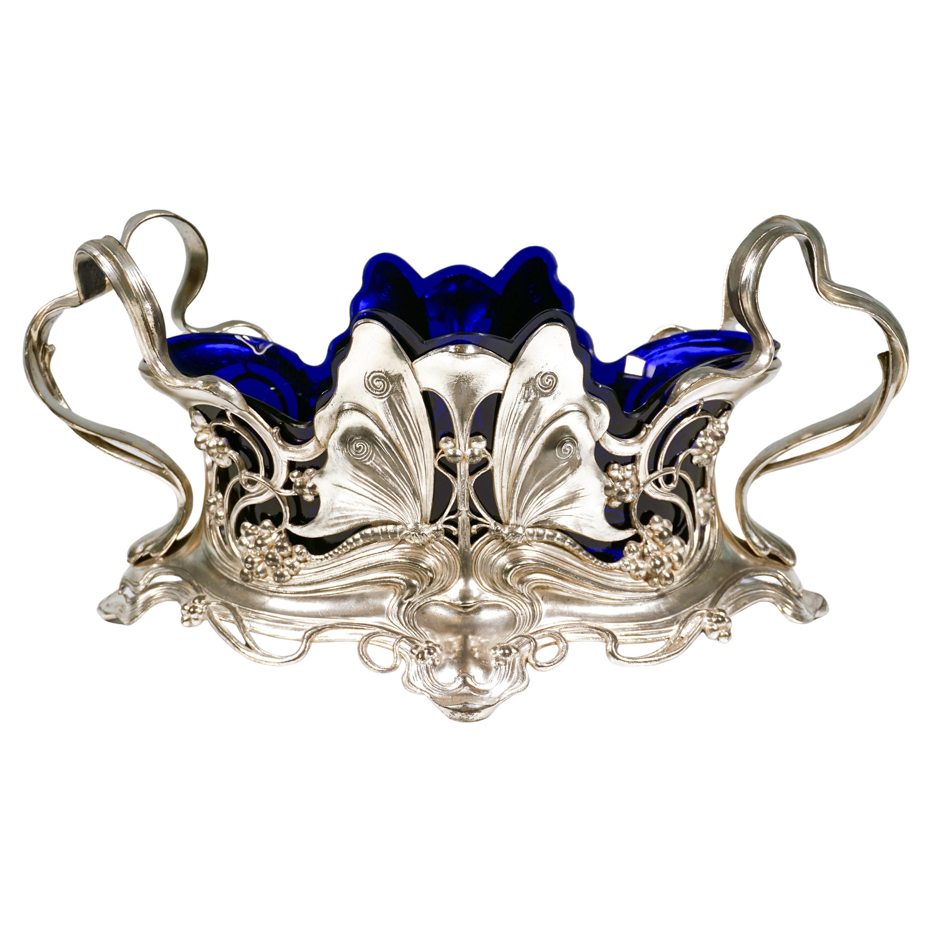 Jardinera escultórica Art Nouveau con mariposas y zarcillos, WMF, Alemania