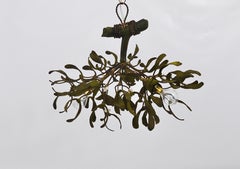Sculptural Art Nouveau Mistletoe Bronze Chandelier, France, 1920s