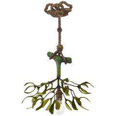 Sculptural Art Nouveau Mistletoe Bronze Chandelier, France, 1920s