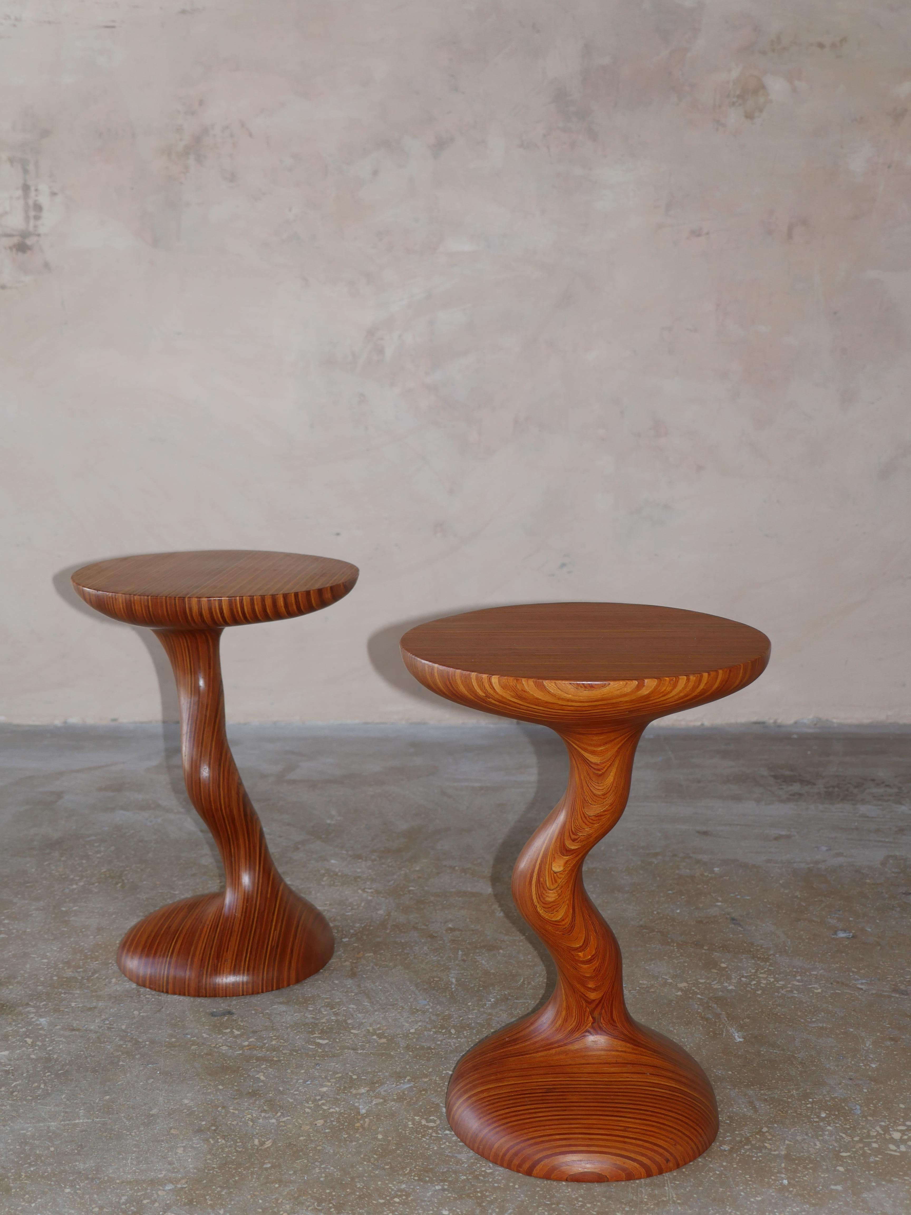 Mid-Century Modern Sculptural Artisan Wood Side Tables by Michael Gilmartin, a Pair