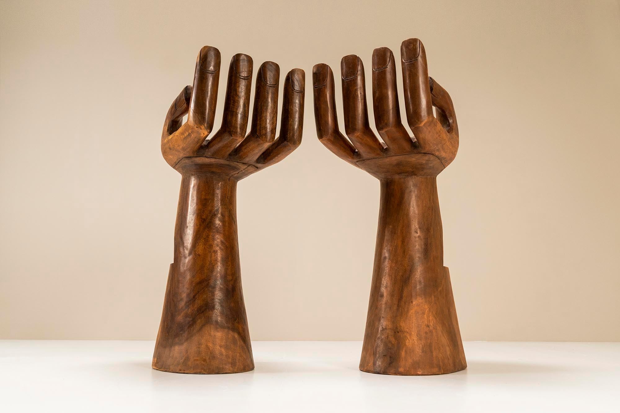 Brutalist Sculptural Artisanal Hand-Shaped Stools in Wood, 1970s