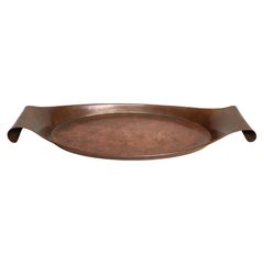 Sculptural Arts and Crafts Copper Gondola Oval Tray Attributed to W.A.S. Benson