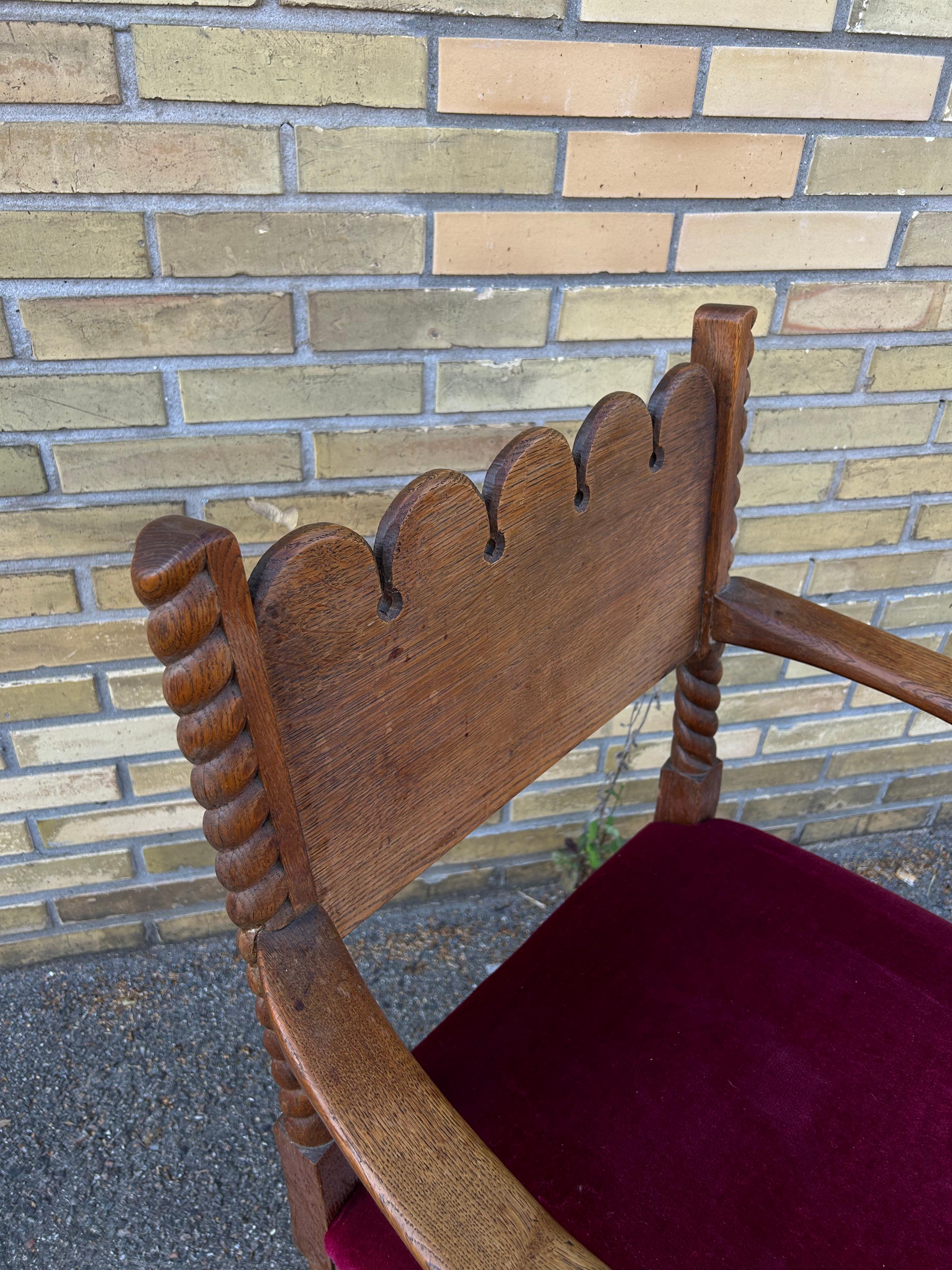 Danish Sculptural Arts and Crafts Oak Arm Chair, Denmark 1920’s For Sale