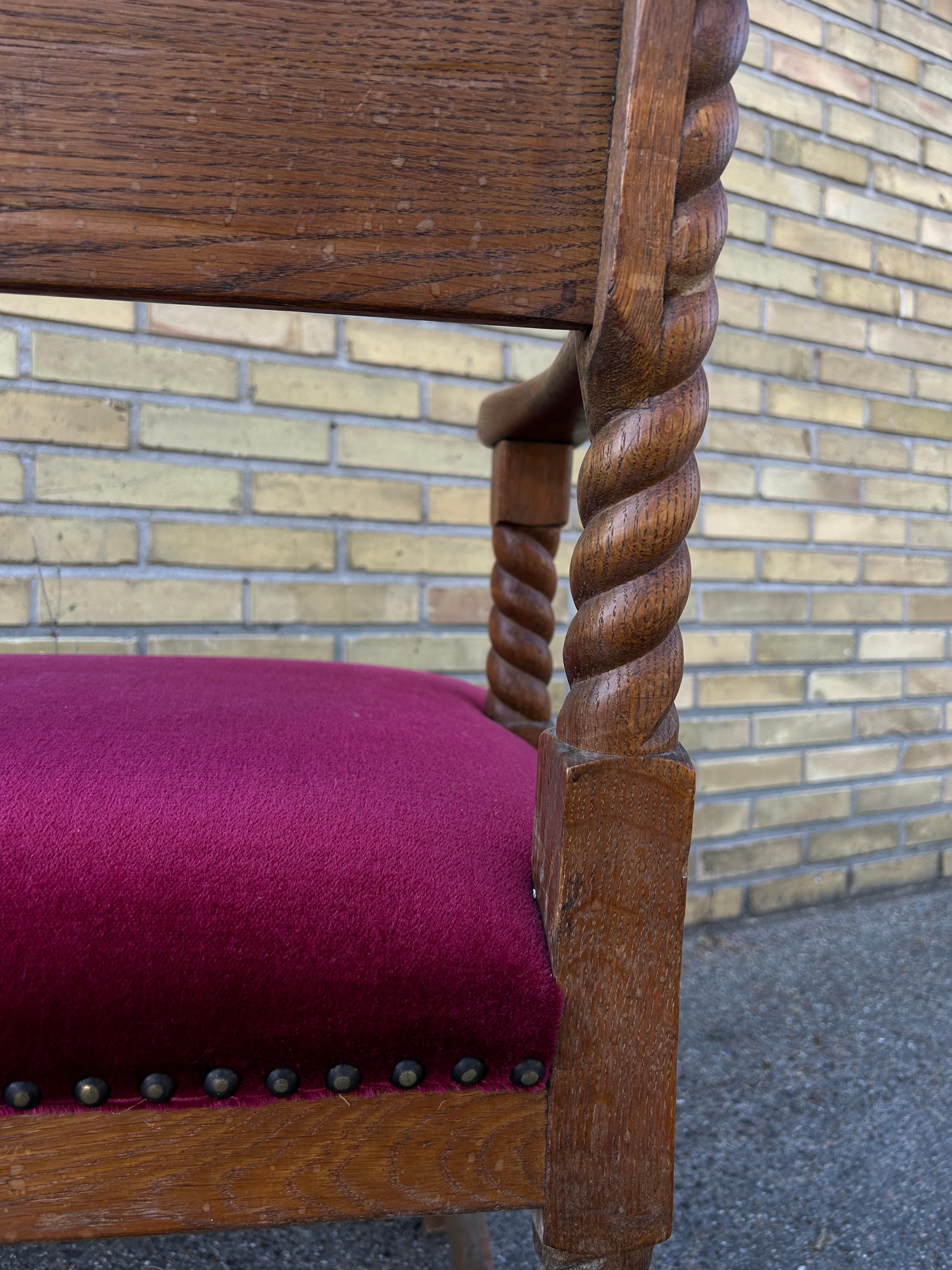 Early 20th Century Sculptural Arts and Crafts Oak Arm Chair, Denmark 1920’s For Sale