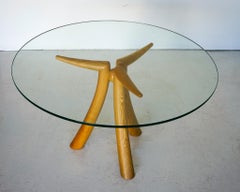 Sculptural Ash and Glass Dining Table