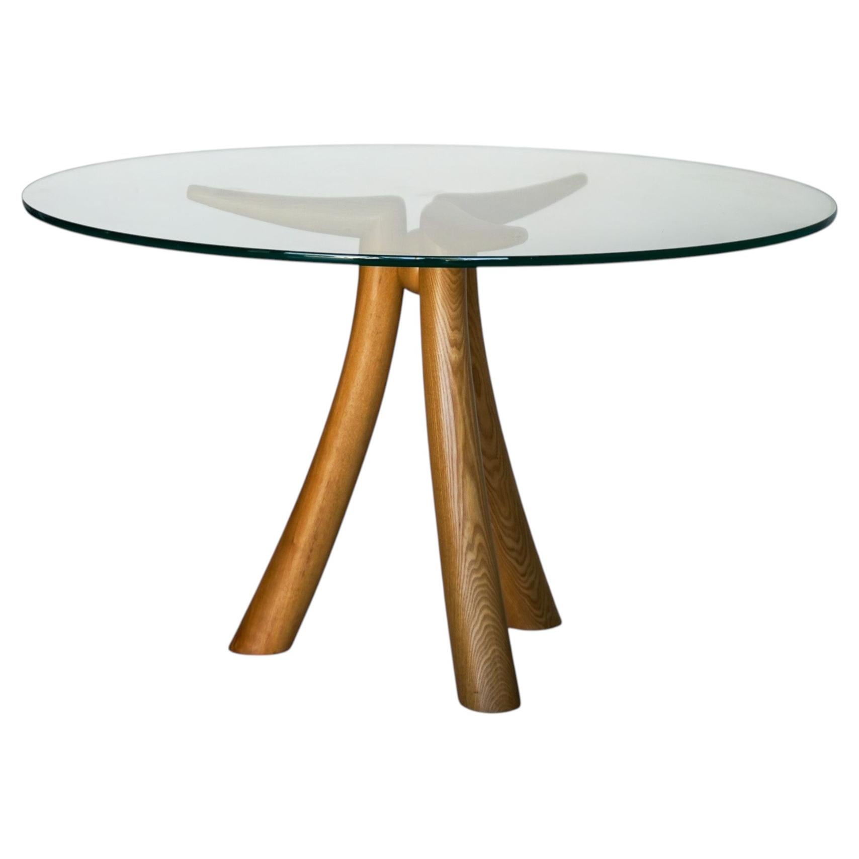 Sculptural Ash and Glass Dining Table