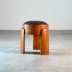 Sculptural Ash Wood Stool with B.V. Waxed Dark Brown Leather by FORME, Italy