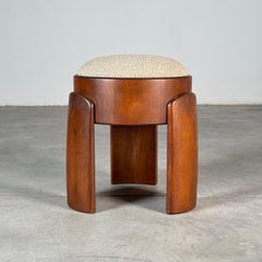Sculptural Ash Wood Stool with Dedar Milano Bouclè Champagne by FORME, Italy