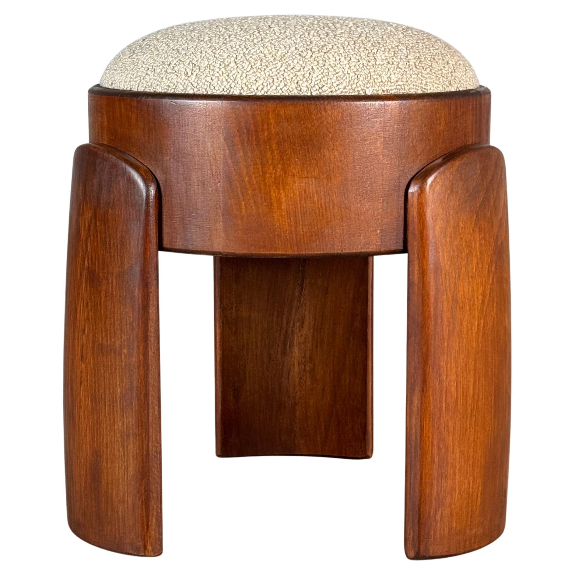 Sculptural Ash Wood Stool with Dedar Milano Bouclè Champagne by FORME, Italy