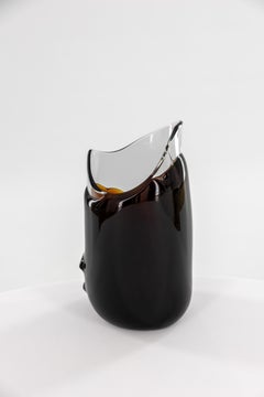 Sculptural Asymmetric Black and Amber Murano Glass Vase by Giovanni Dalla Fina