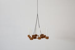Mid-Century Sculptural Pine Candelabra with Oxidized Steel Chain