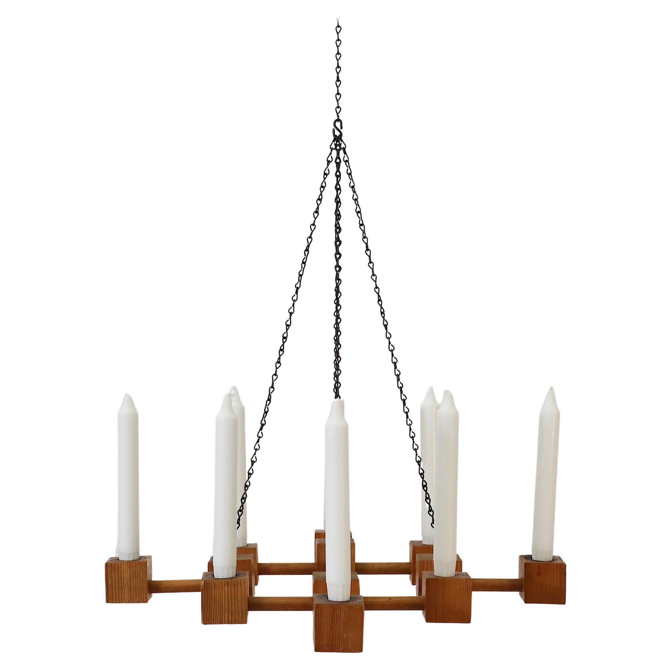 Candelabro escultural de pino estilo Ate Van Apeldoorn de mediados de siglo con cadena de acero