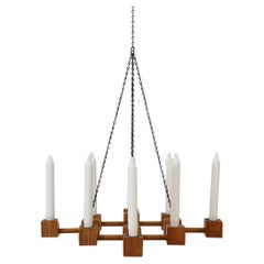 Sculptural Ate van Apeldoorn style Mid-Century Pine Candelabra with Steel Chain