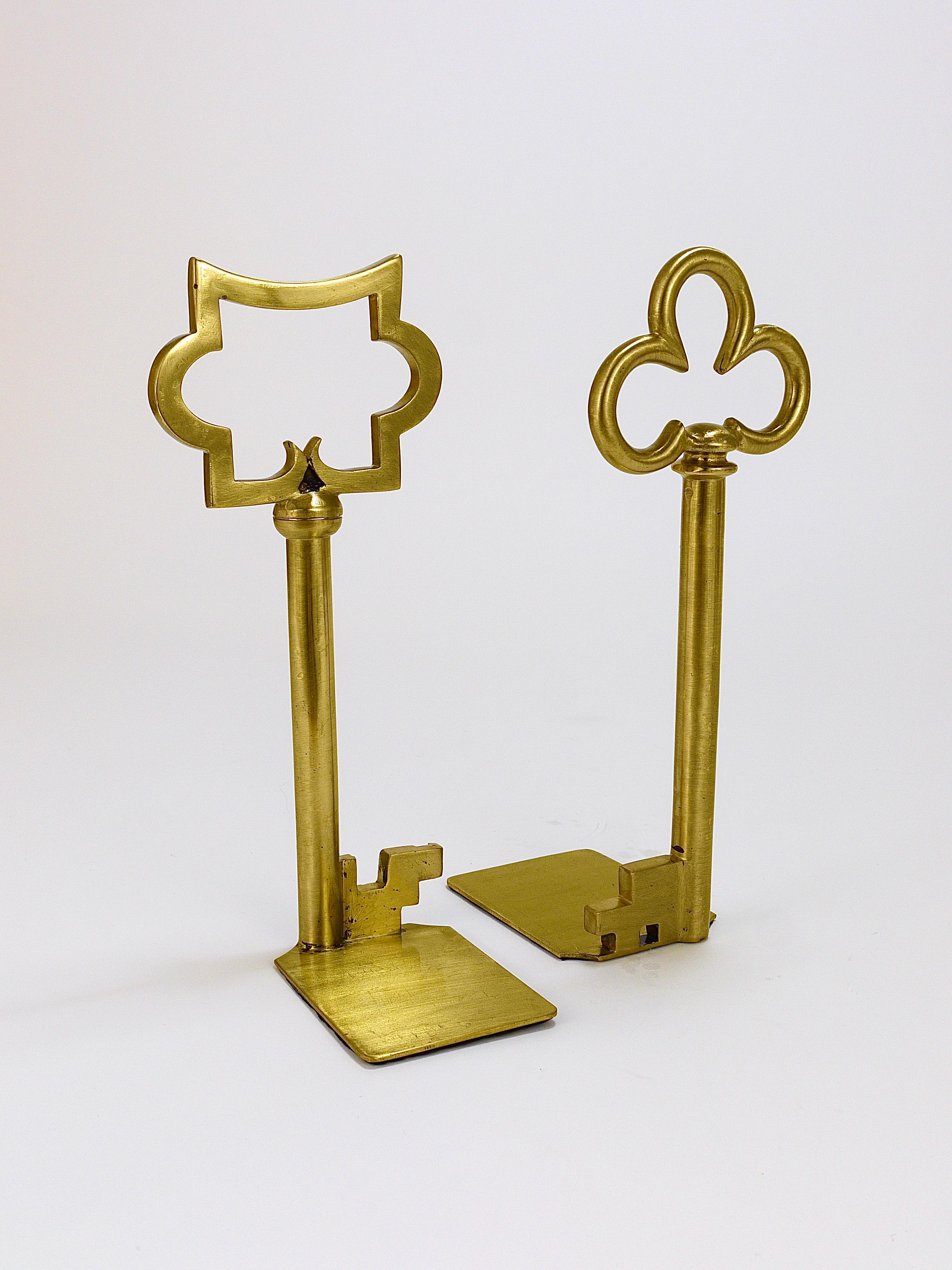 Sculptural Austrian Midcentury Brass Key Book Ends from the, 1950s For Sale 1
