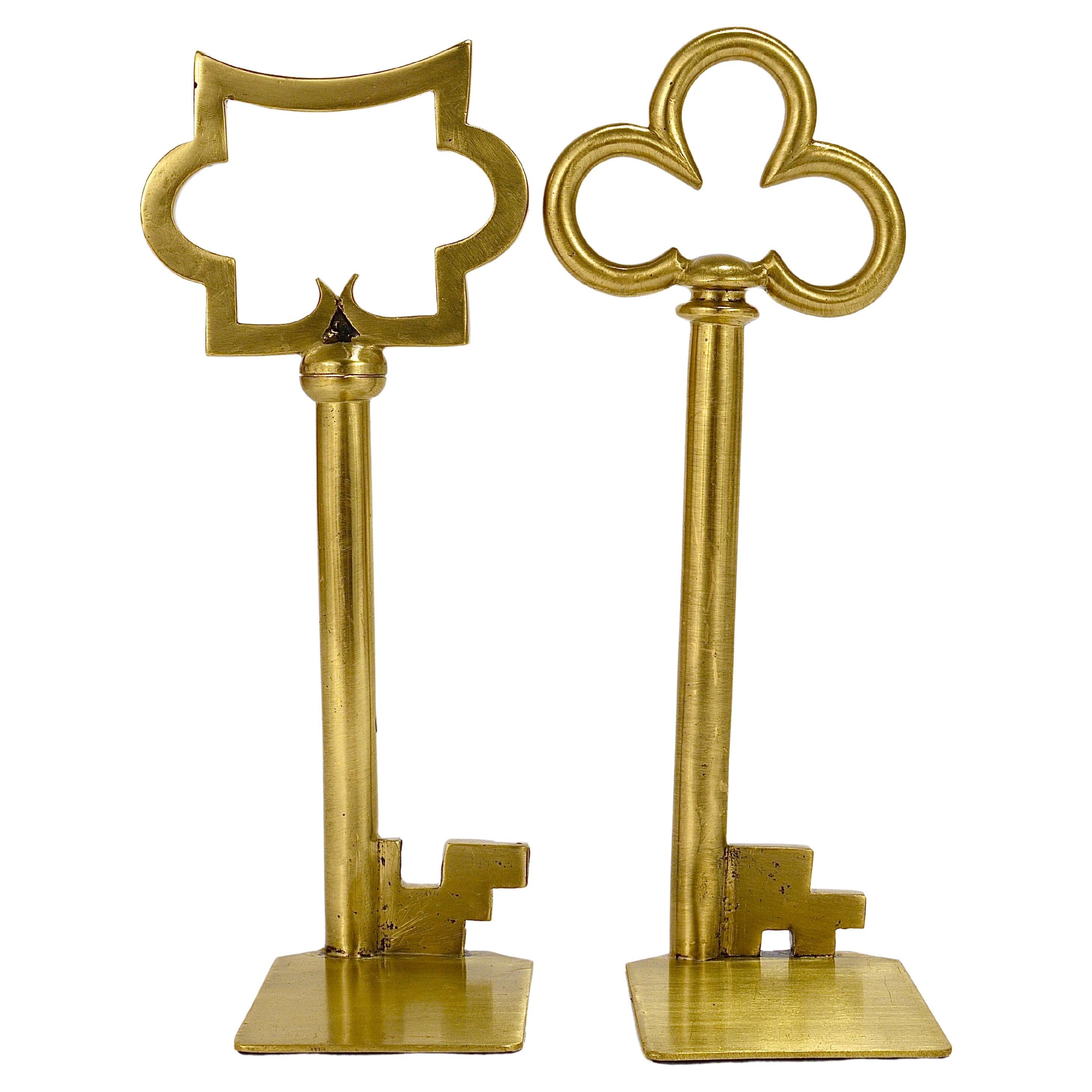 Sculptural Austrian Midcentury Brass Key Book Ends from the, 1950s For Sale