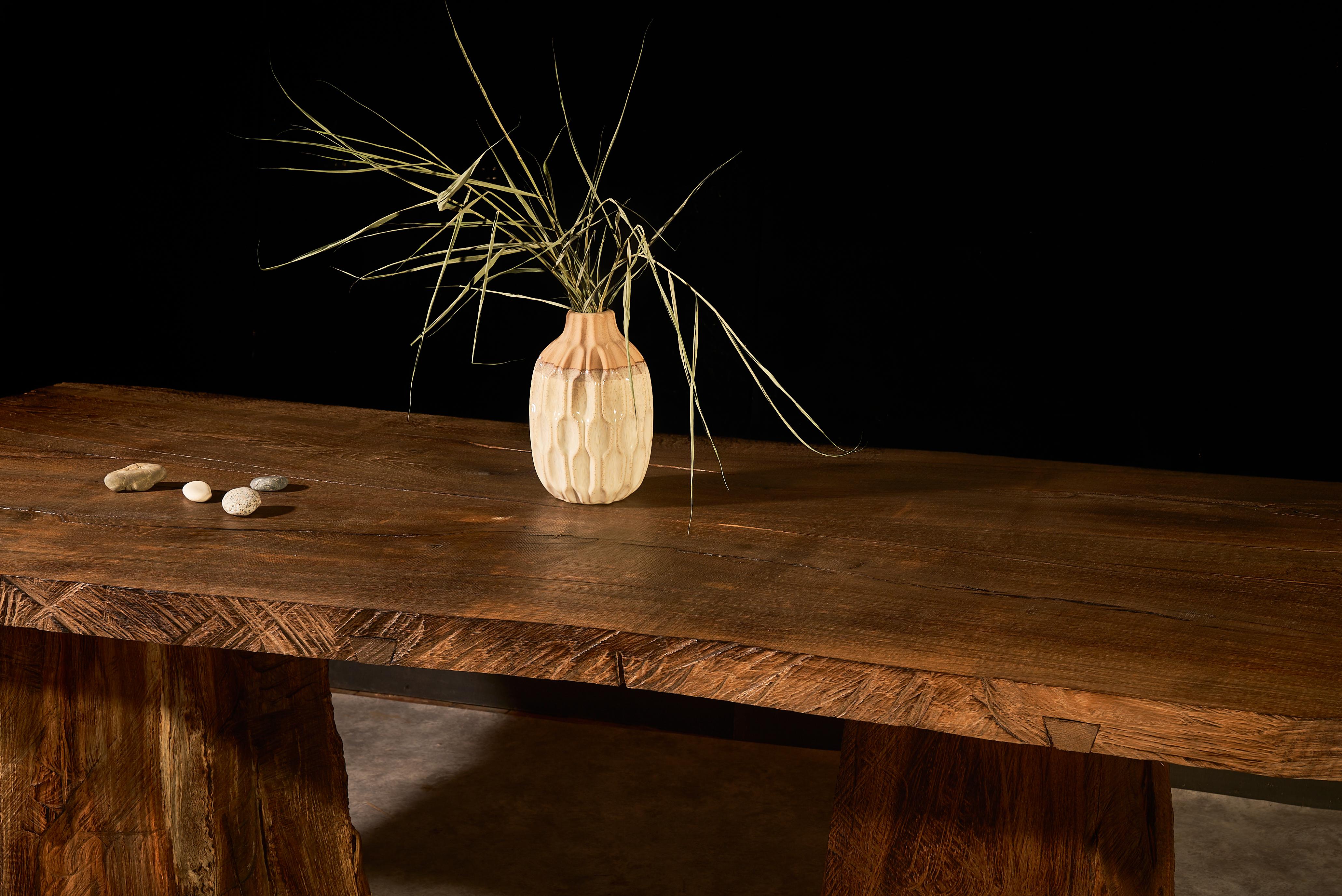 Sculptural Authentic Solid Oak Dining Table in Brutalist Style by Sergio Vulpe For Sale 4