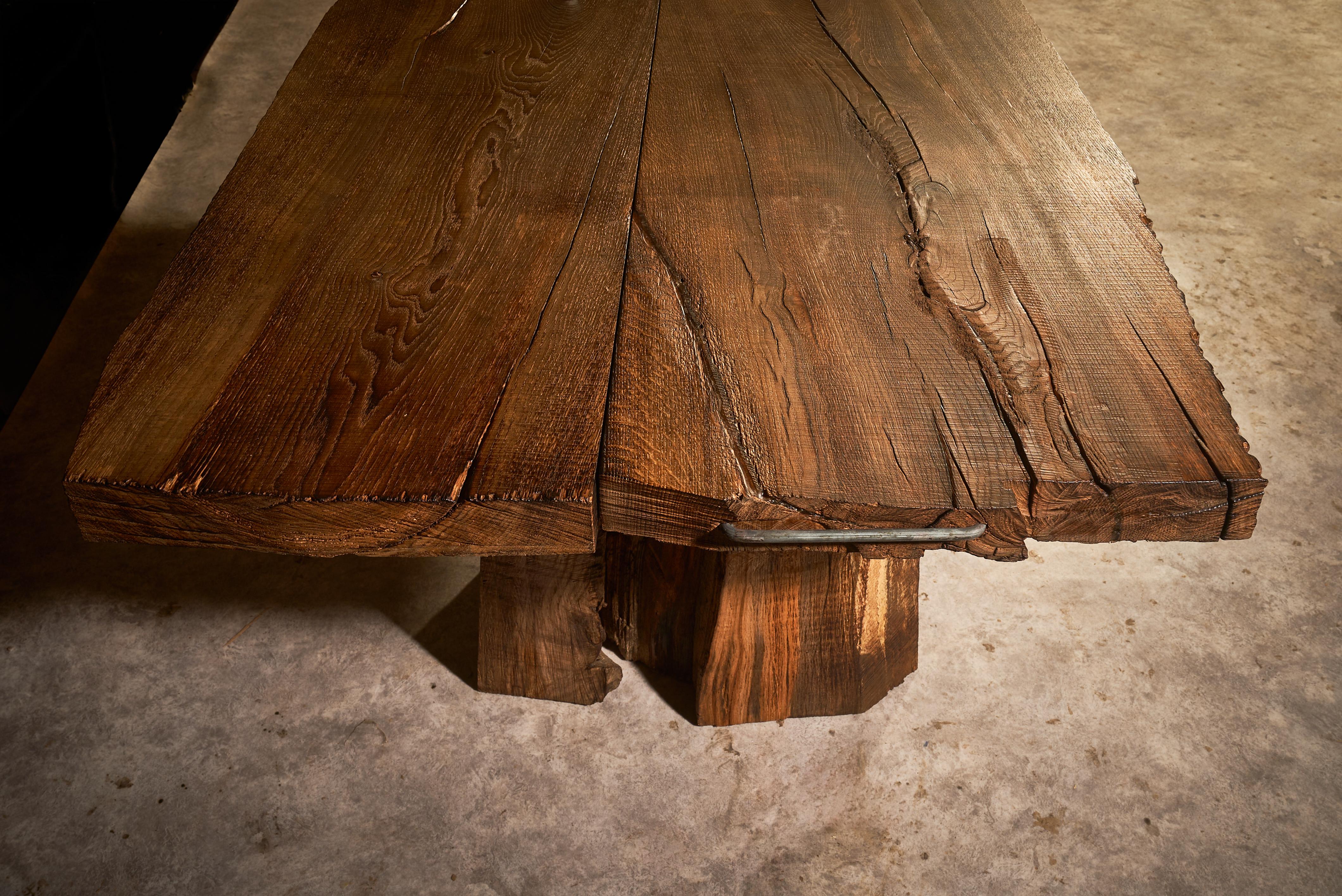 Sculptural Authentic Solid Oak Dining Table in Brutalist Style by Sergio Vulpe For Sale 7