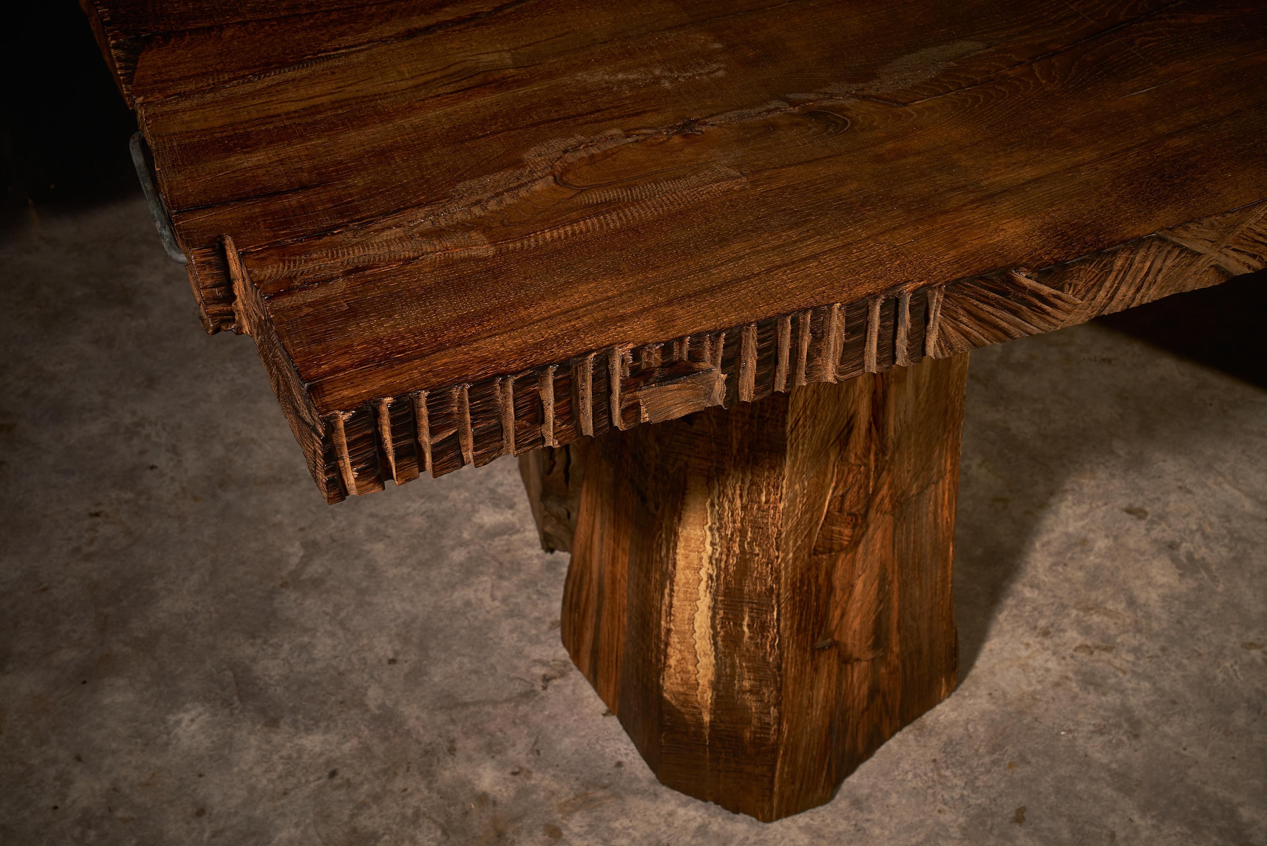 Moldovan Sculptural Authentic Solid Oak Dining Table in Brutalist Style by Sergio Vulpe For Sale