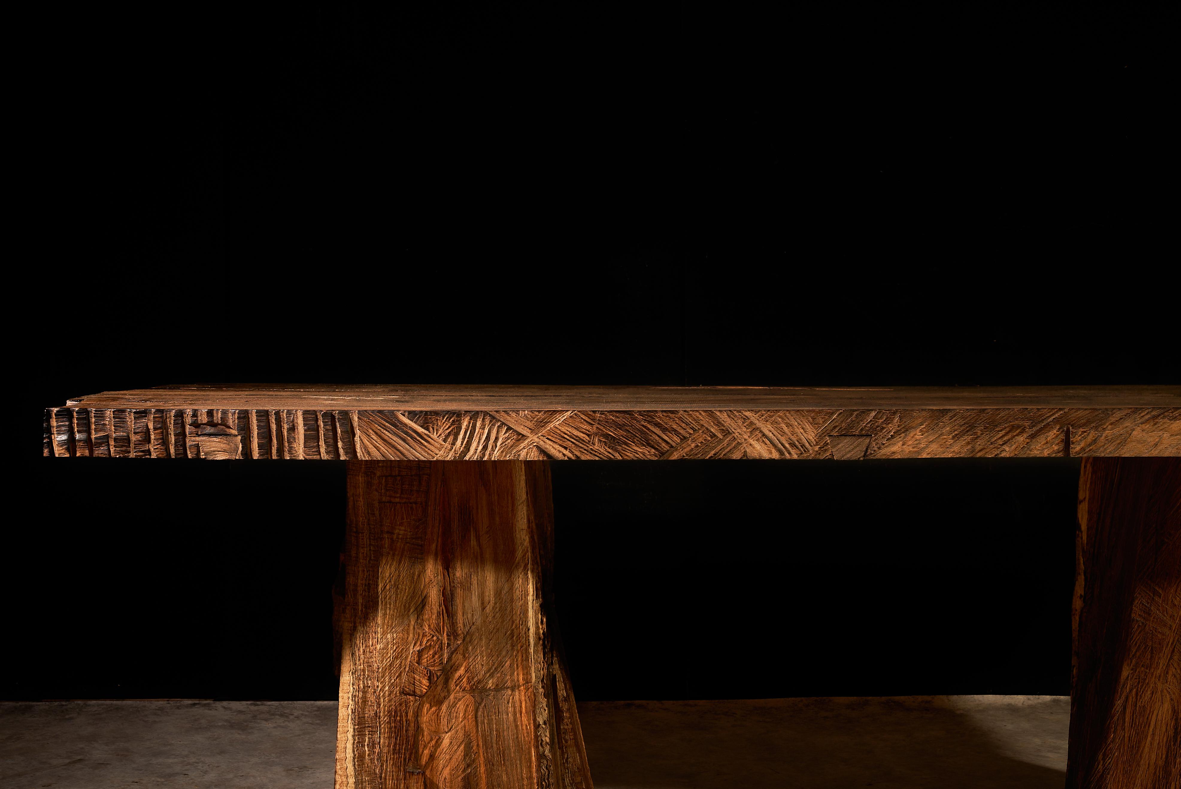 Hand-Carved Sculptural Authentic Solid Oak Dining Table in Brutalist Style by Sergio Vulpe For Sale