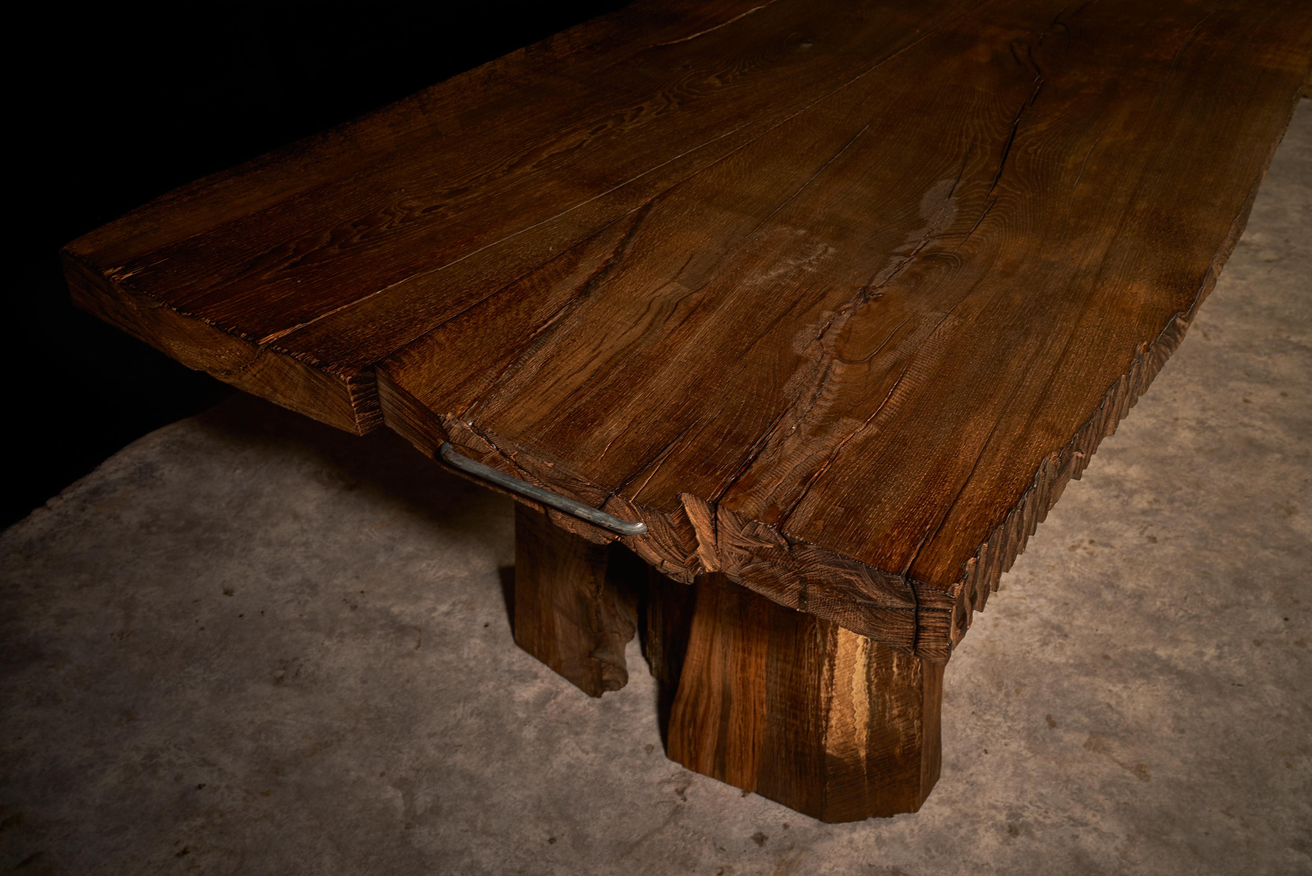 Sculptural Authentic Solid Oak Dining Table in Brutalist Style by Sergio Vulpe For Sale 1