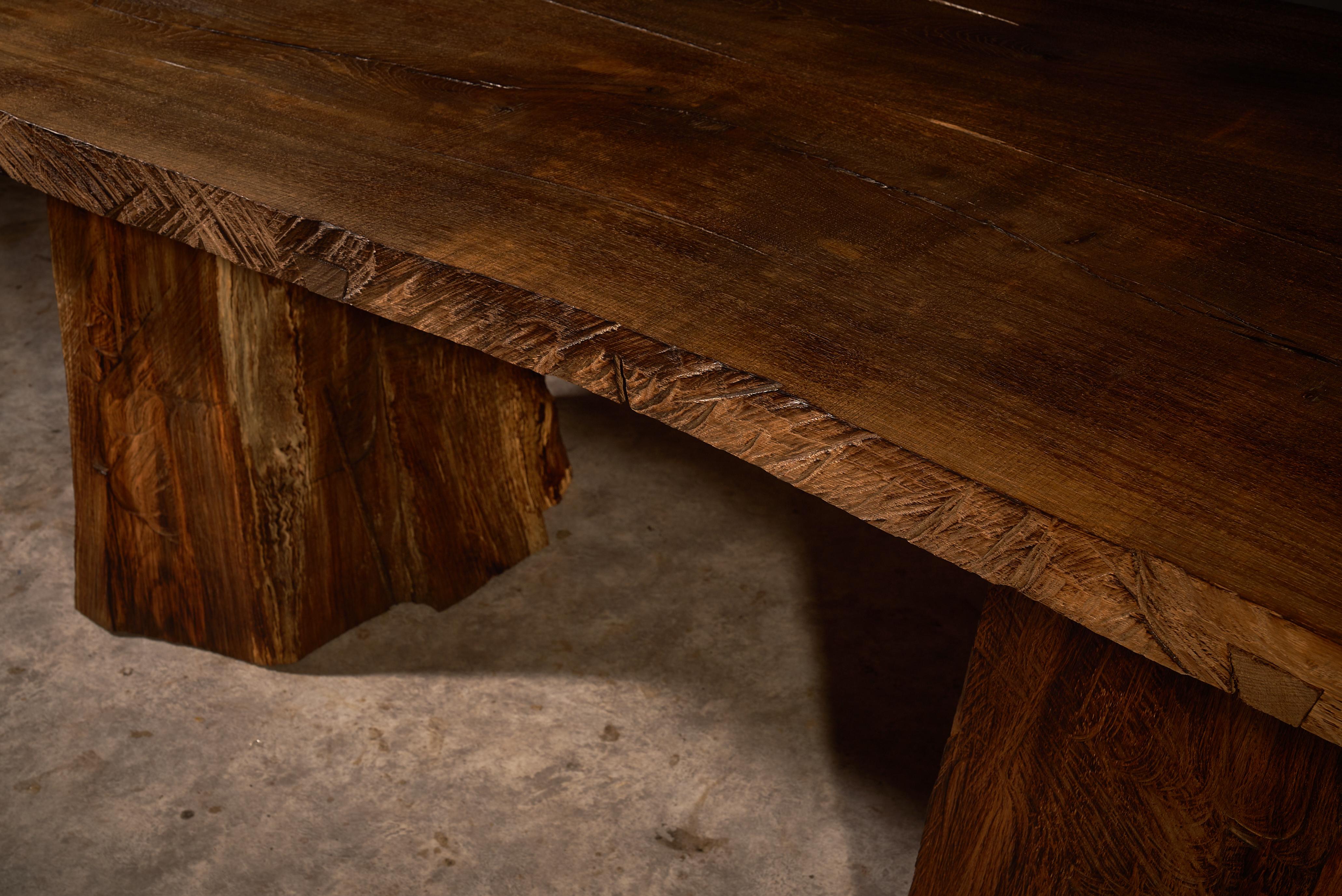 Sculptural Authentic Solid Oak Dining Table in Brutalist Style by Sergio Vulpe For Sale 2
