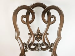 Sculptural backrest walnut & velvet XIX sec dining chairs, set of 4