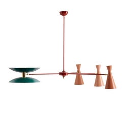 Lampadario scultoreo a 4 bracci in ottone italiano, stile metà del secolo scorso, su misura