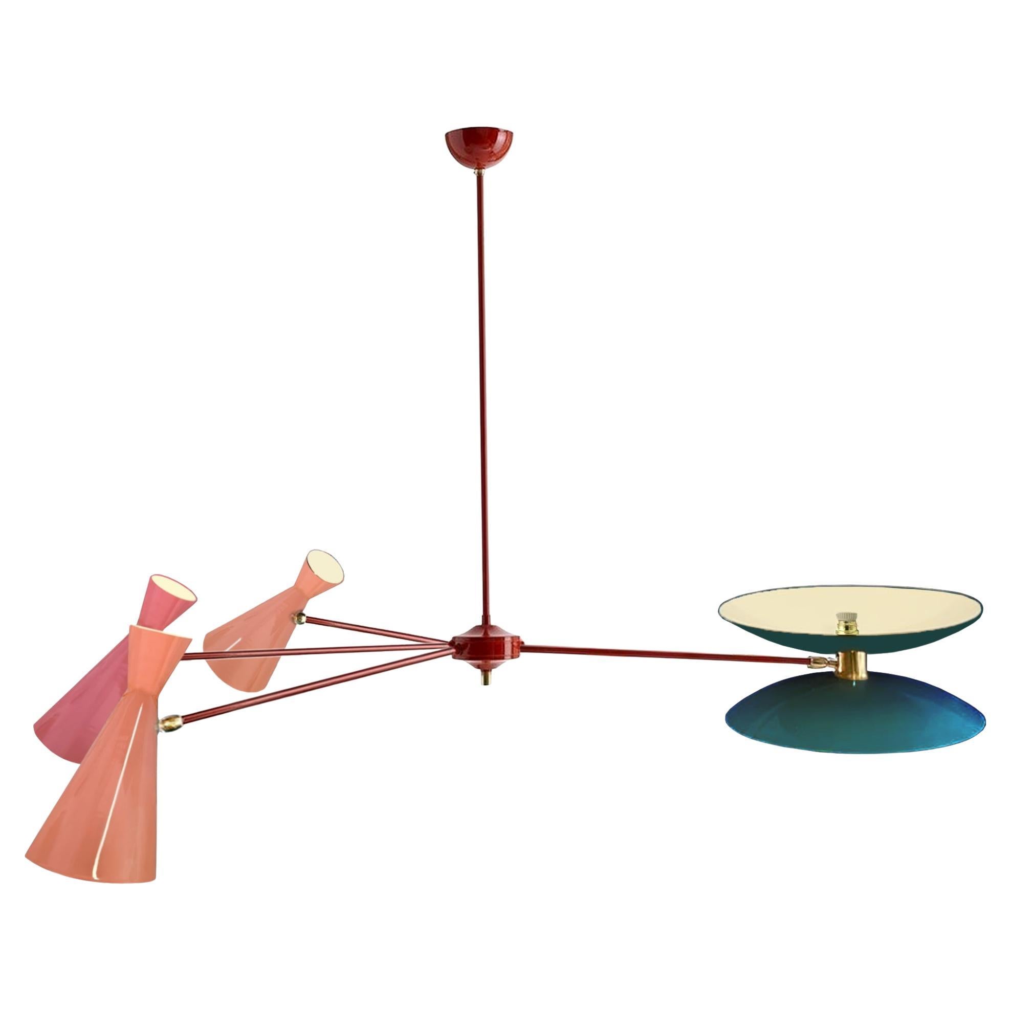 Lampadario scultoreo a 4 bracci in ottone italiano, stile metà del secolo scorso, su misura