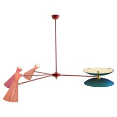 Sculptural Balanced 4 Arms Italian Brass Chandelier, Mid-Century Style, Bespoke