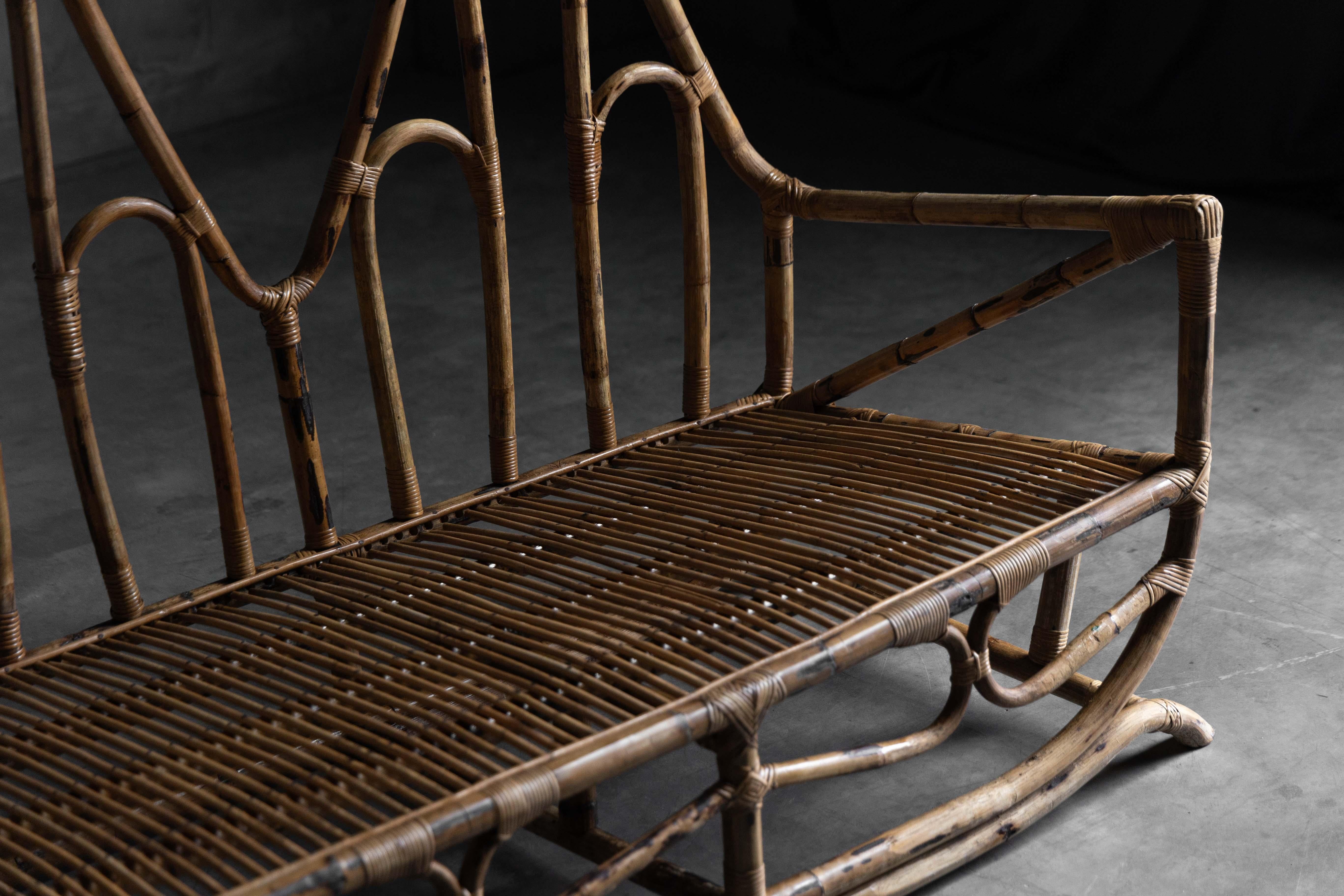Mid-Century Modern Sculptural Bamboo Bench, Italy, 1960s For Sale