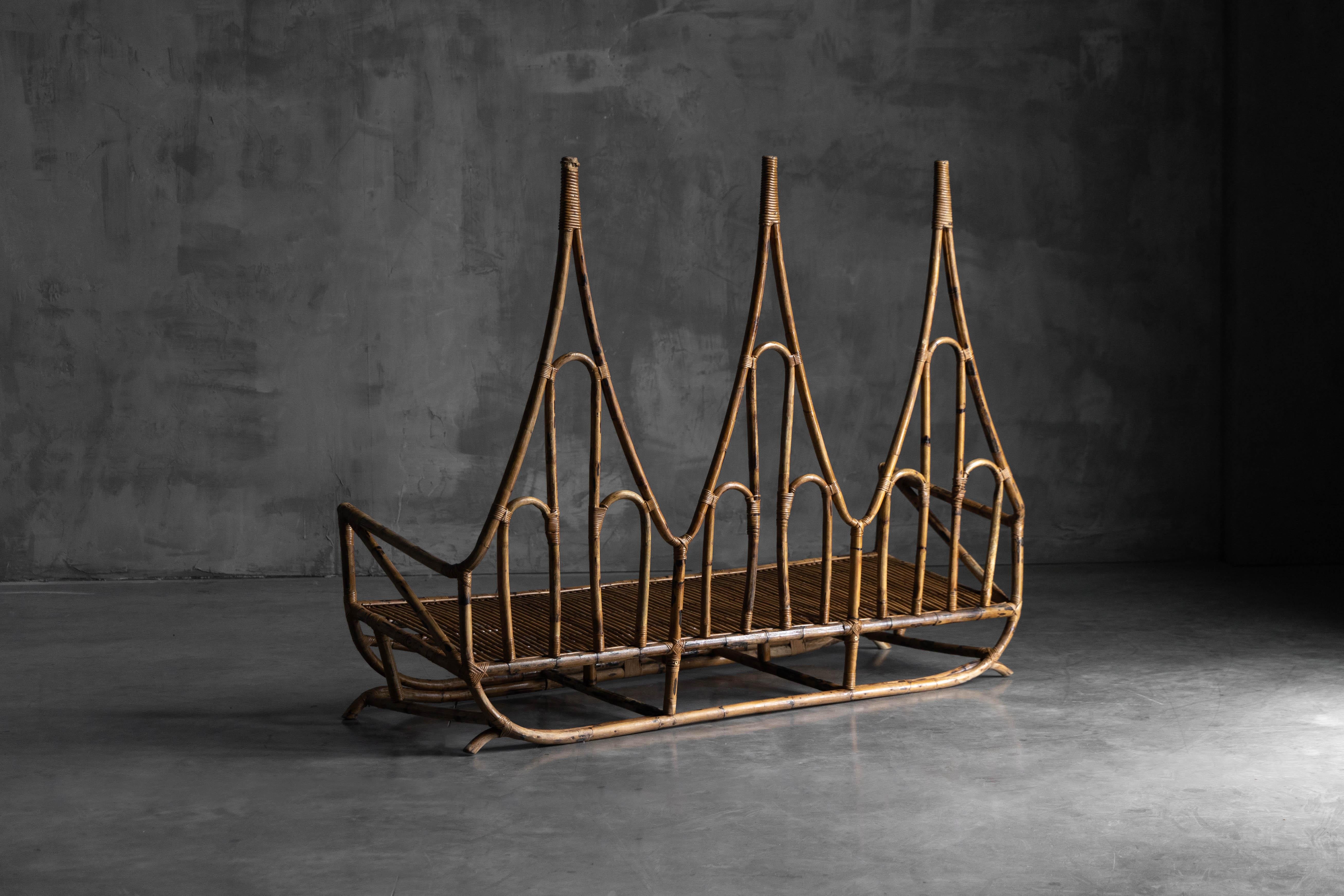 Mid-20th Century Sculptural Bamboo Bench, Italy, 1960s For Sale