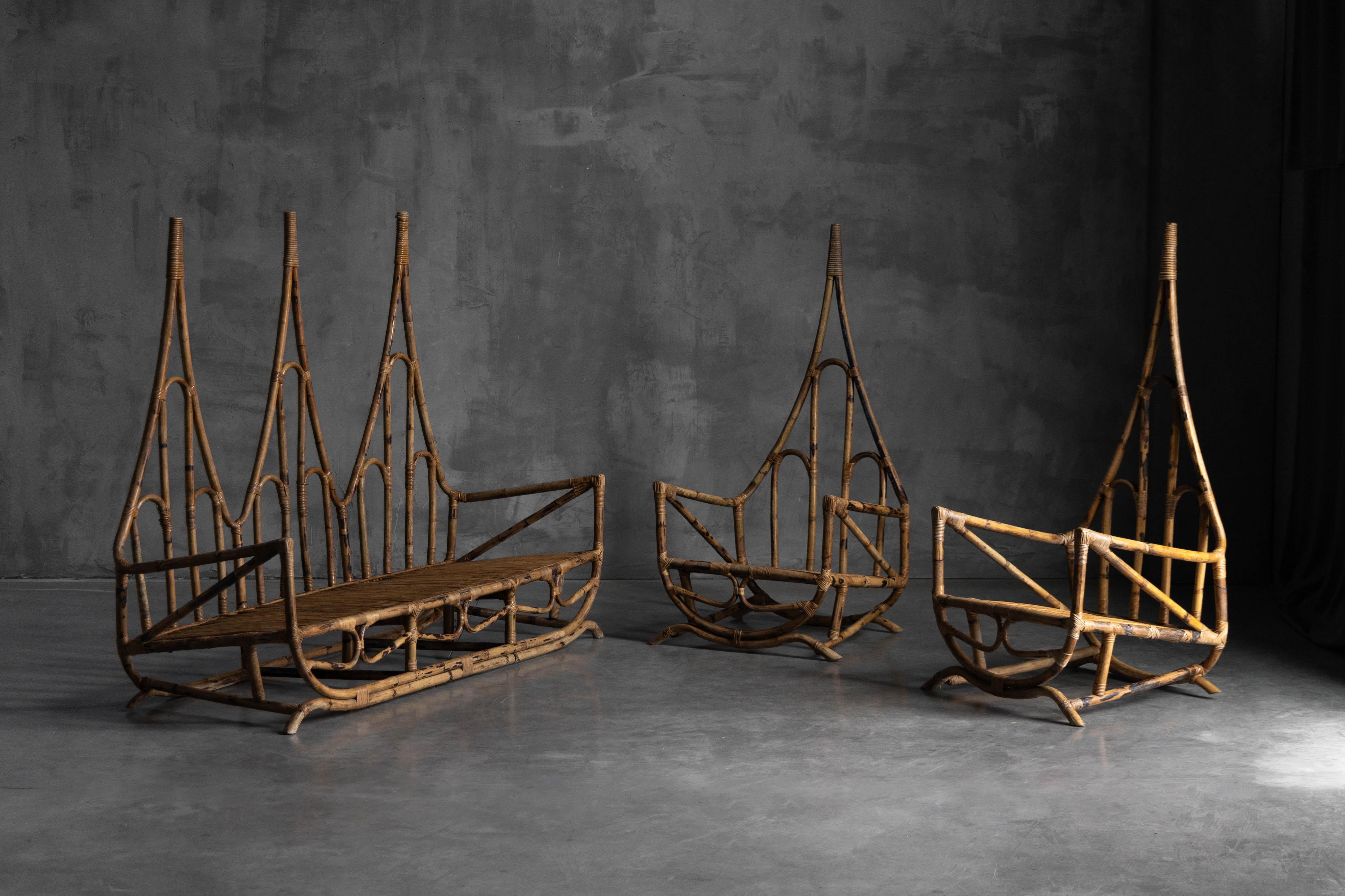 Sculptural Bamboo Bench, Italy, 1960s For Sale 1