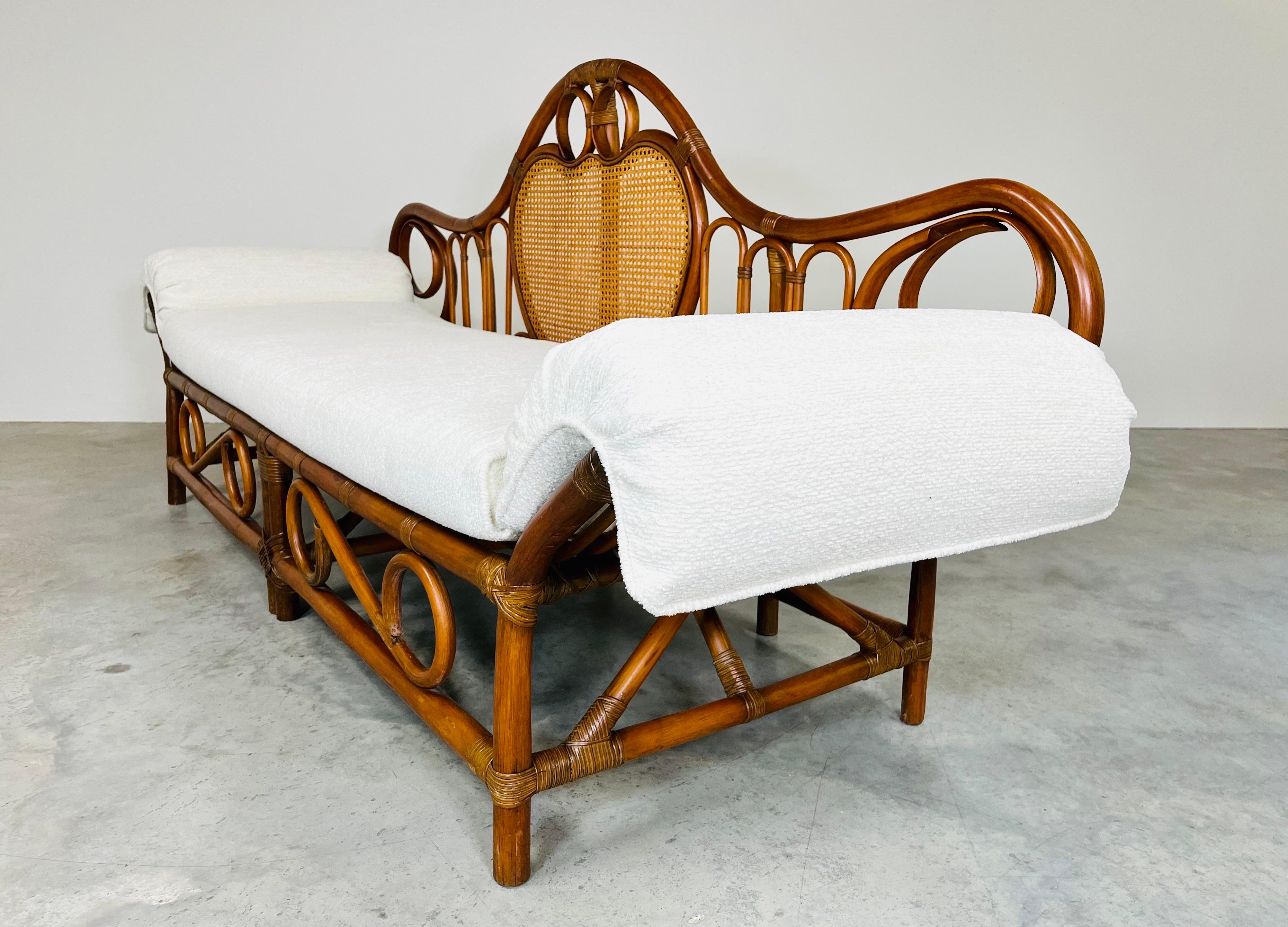 Cotton Sculptural Parisian Style Bamboo Daybed Chaise Attributed to Tommi Parzinger For Sale