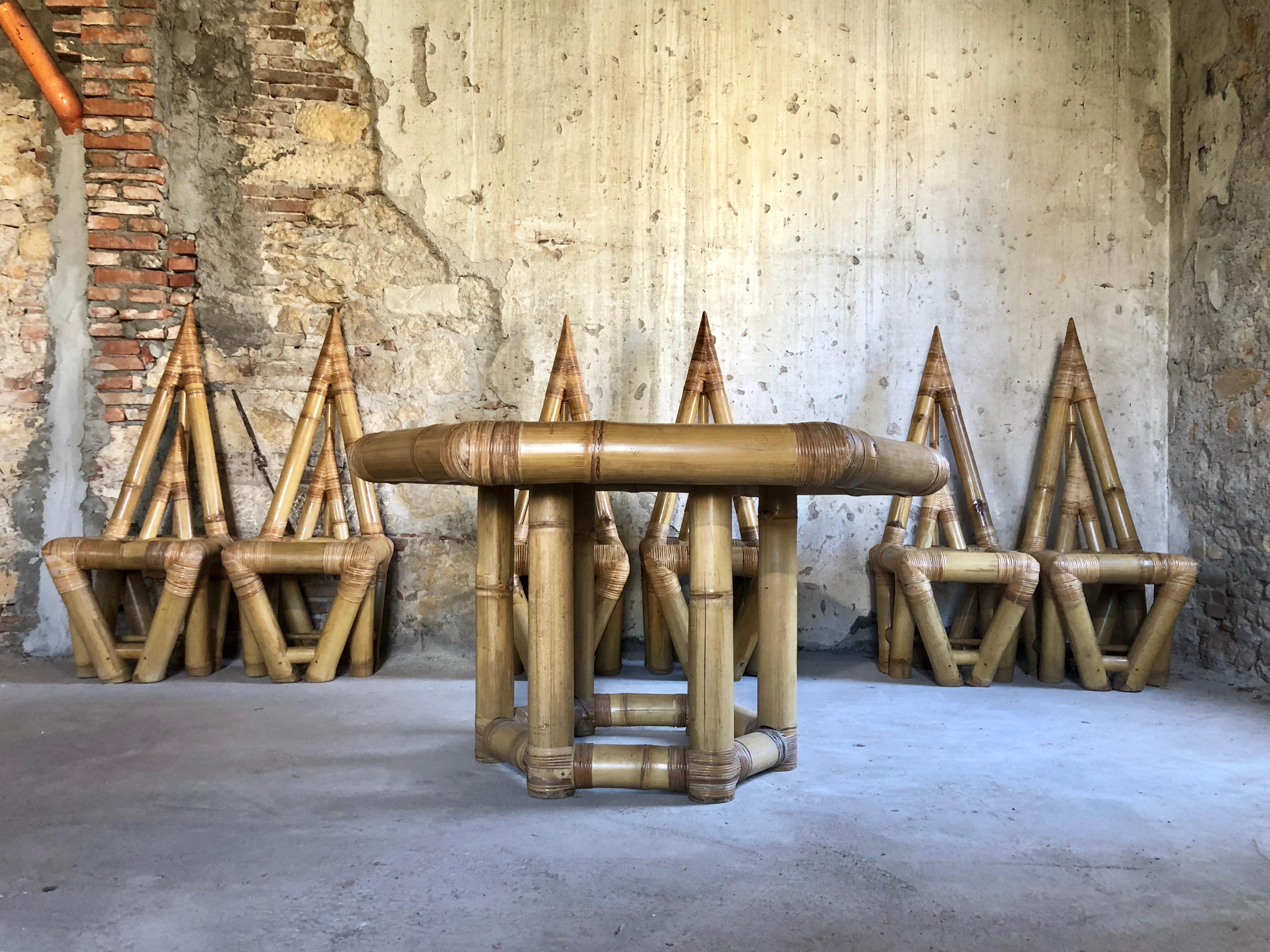 Mid-Century Modern Sculptural Bamboo Dining Set, Italy, 1979