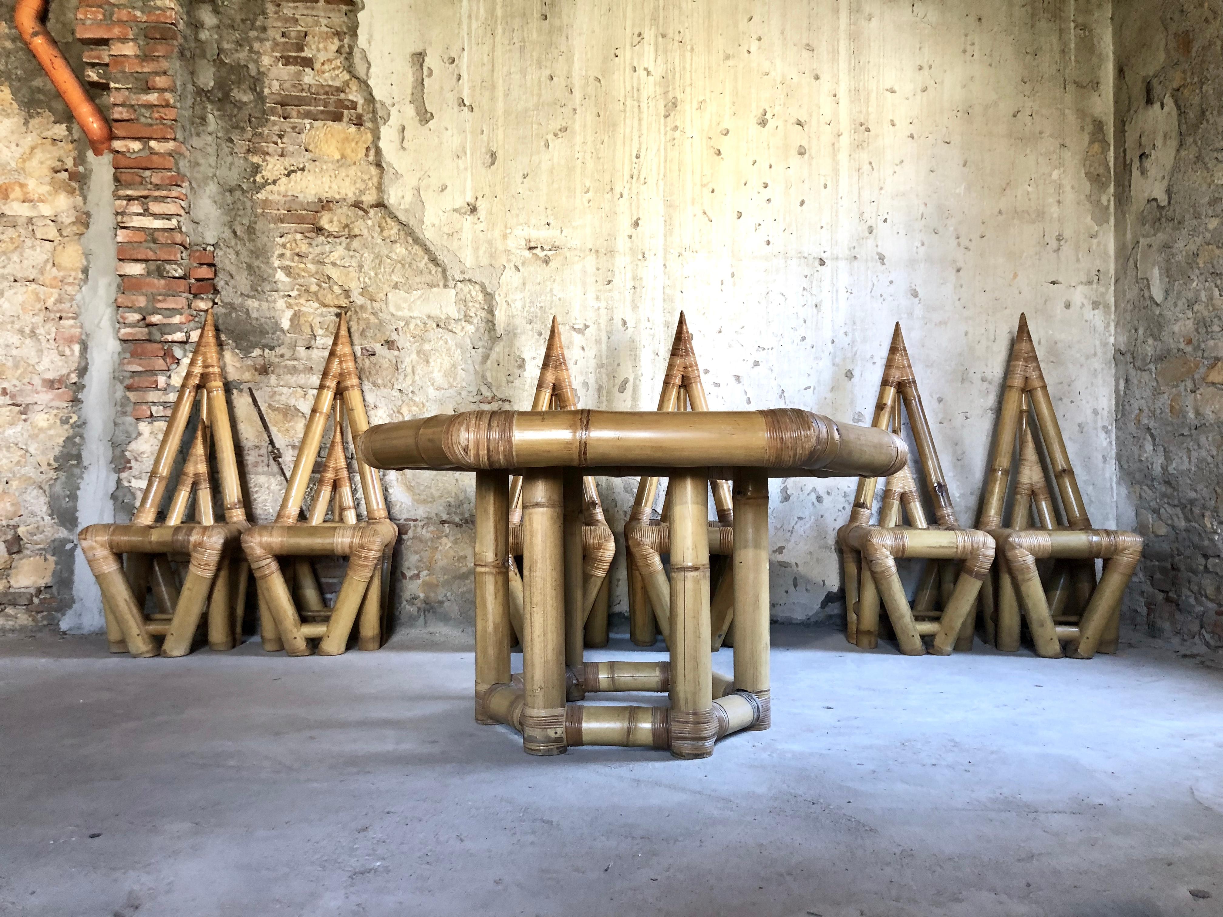 Italian Sculptural Bamboo Dining Set, Italy, 1979
