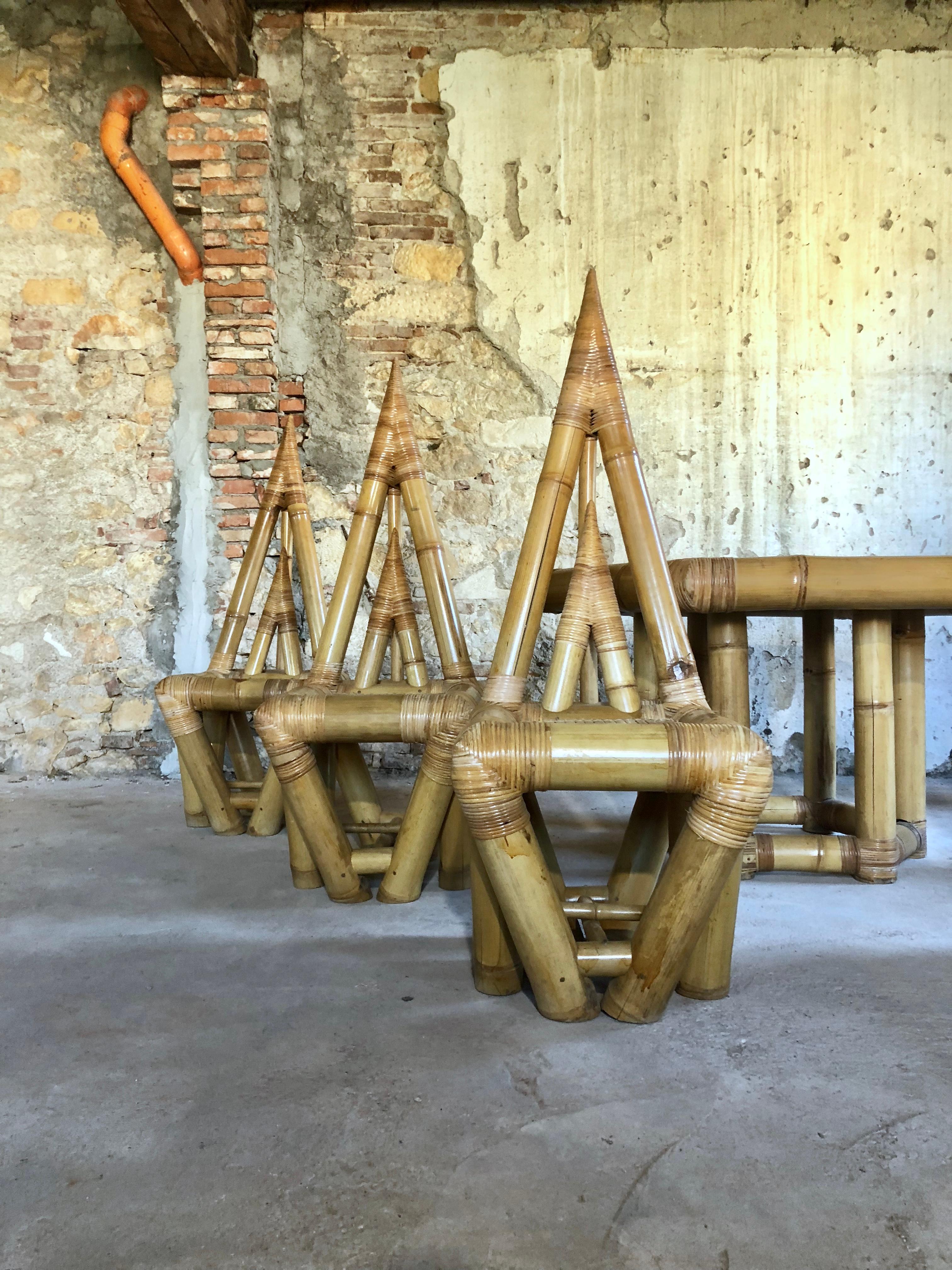 Sculptural Bamboo Dining Set, Italy, 1979 In Fair Condition In Lonigo, Veneto