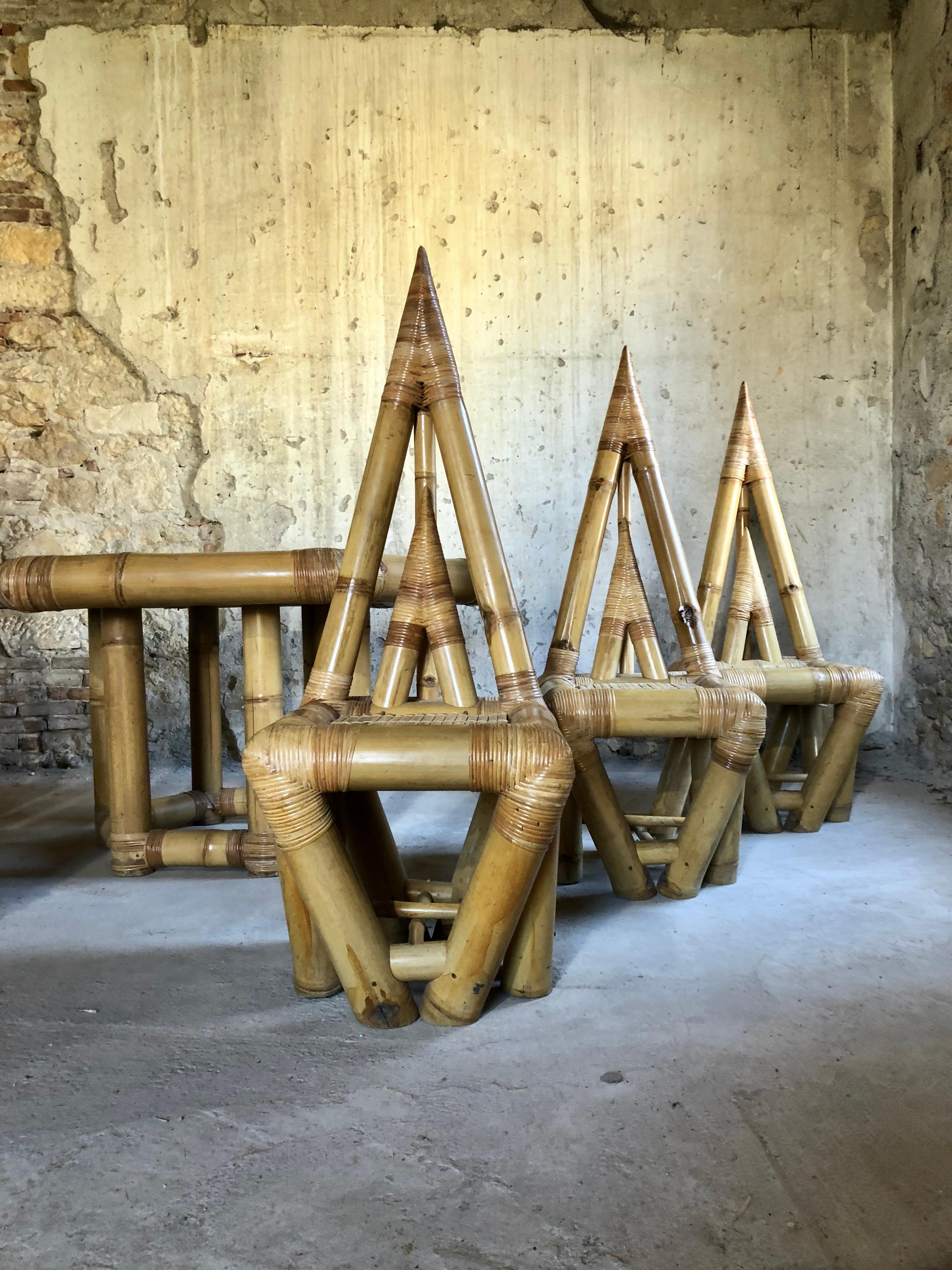 Late 20th Century Sculptural Bamboo Dining Set, Italy, 1979