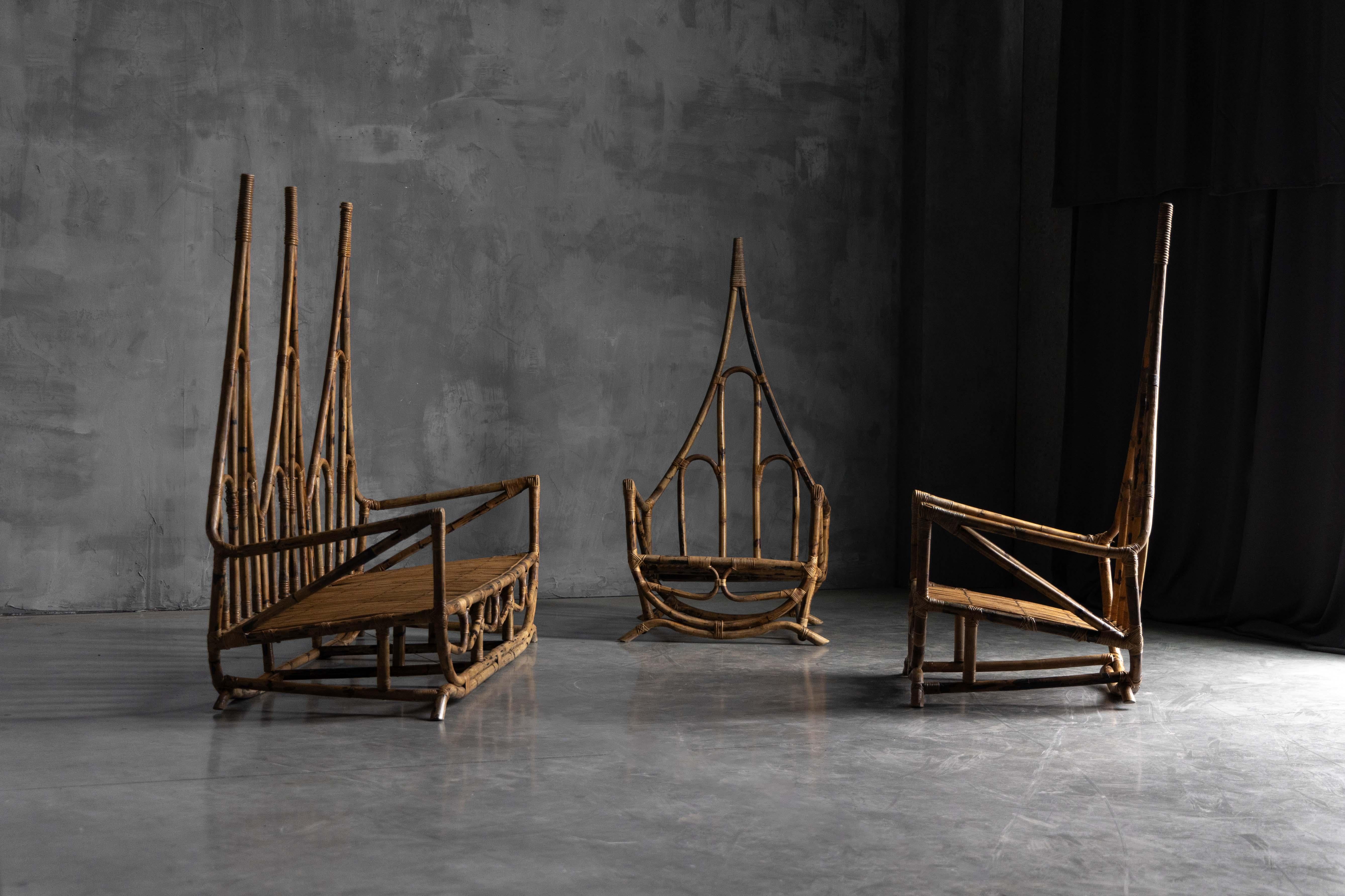 Sculptural Bamboo Lounge Chairs, Italy, 1960s For Sale 4
