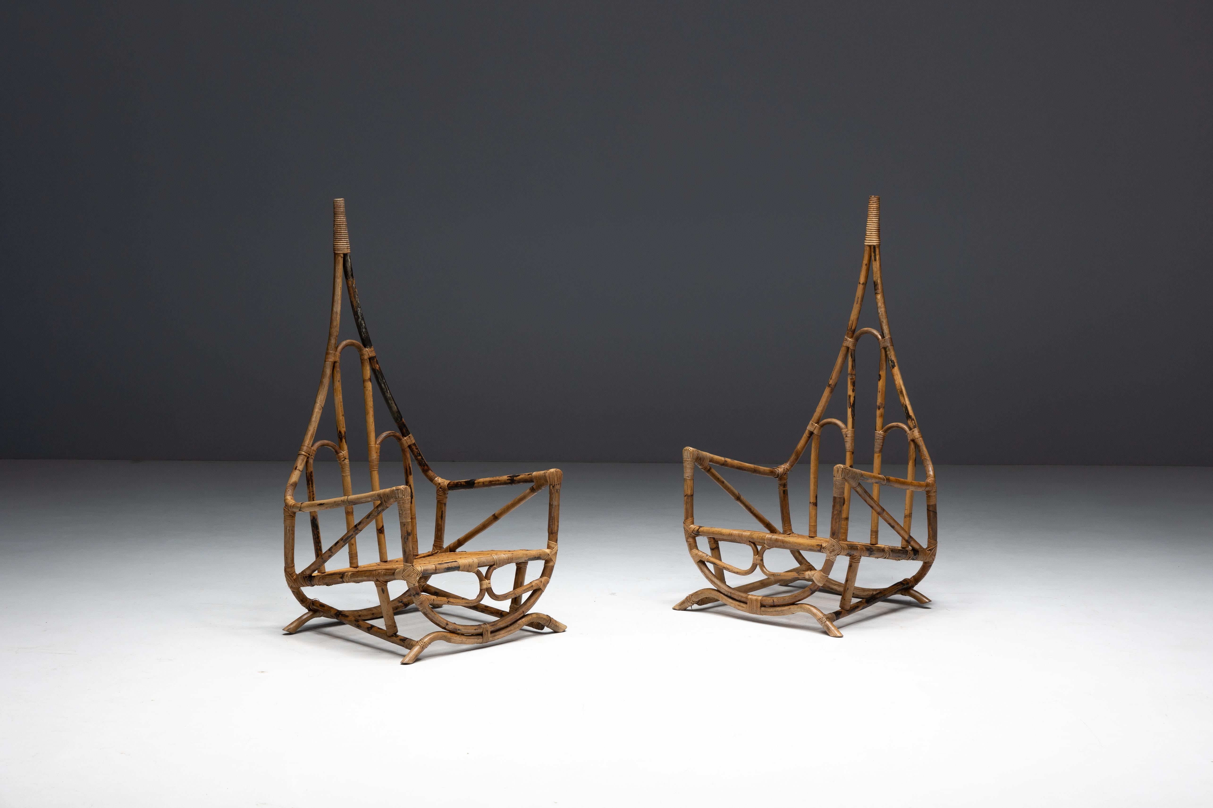 Sculptural Bamboo Lounge Chairs, Italy, 1960s For Sale 5