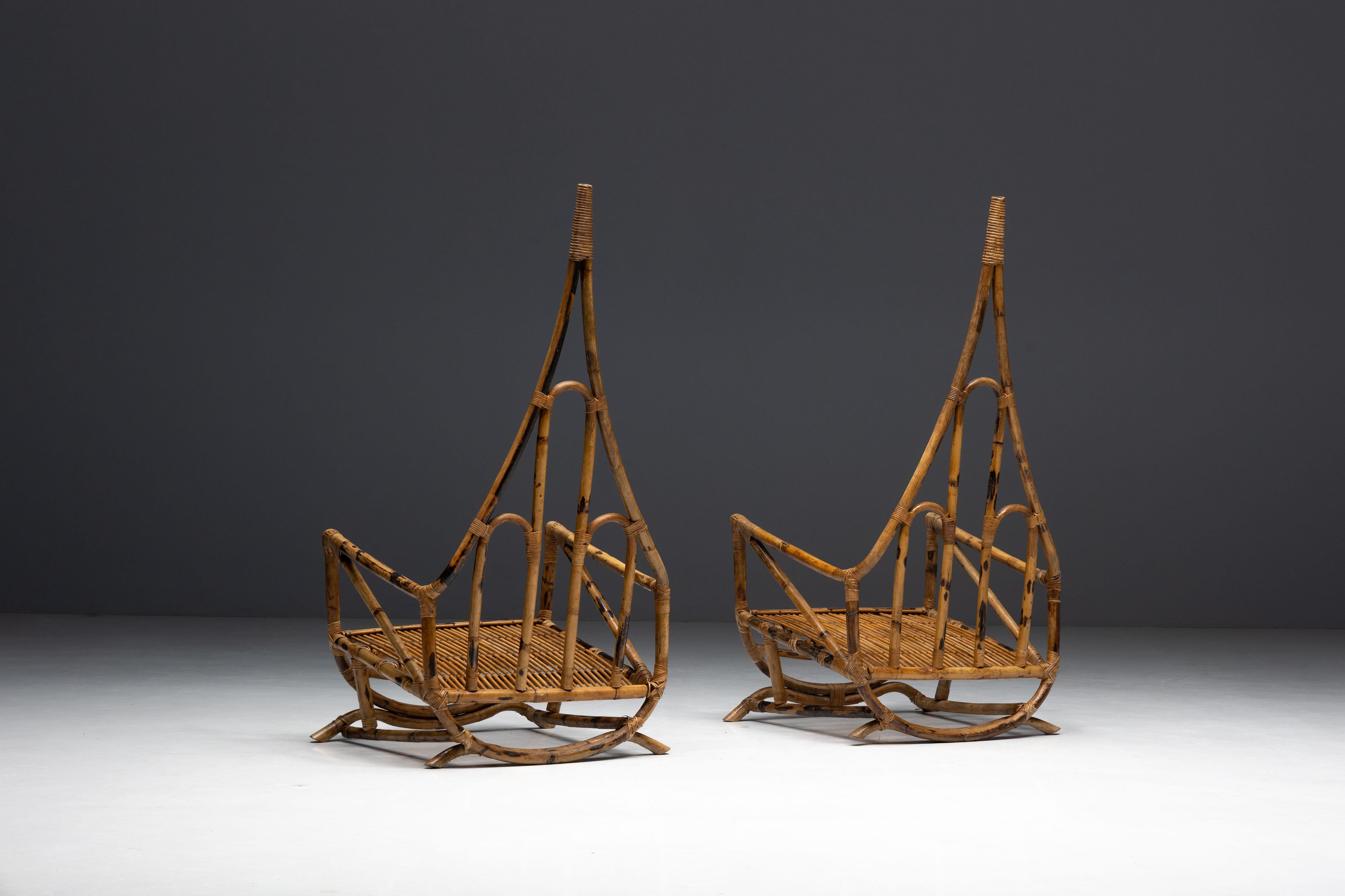 Sculptural Bamboo Lounge Chairs, Italy, 1960s For Sale 6