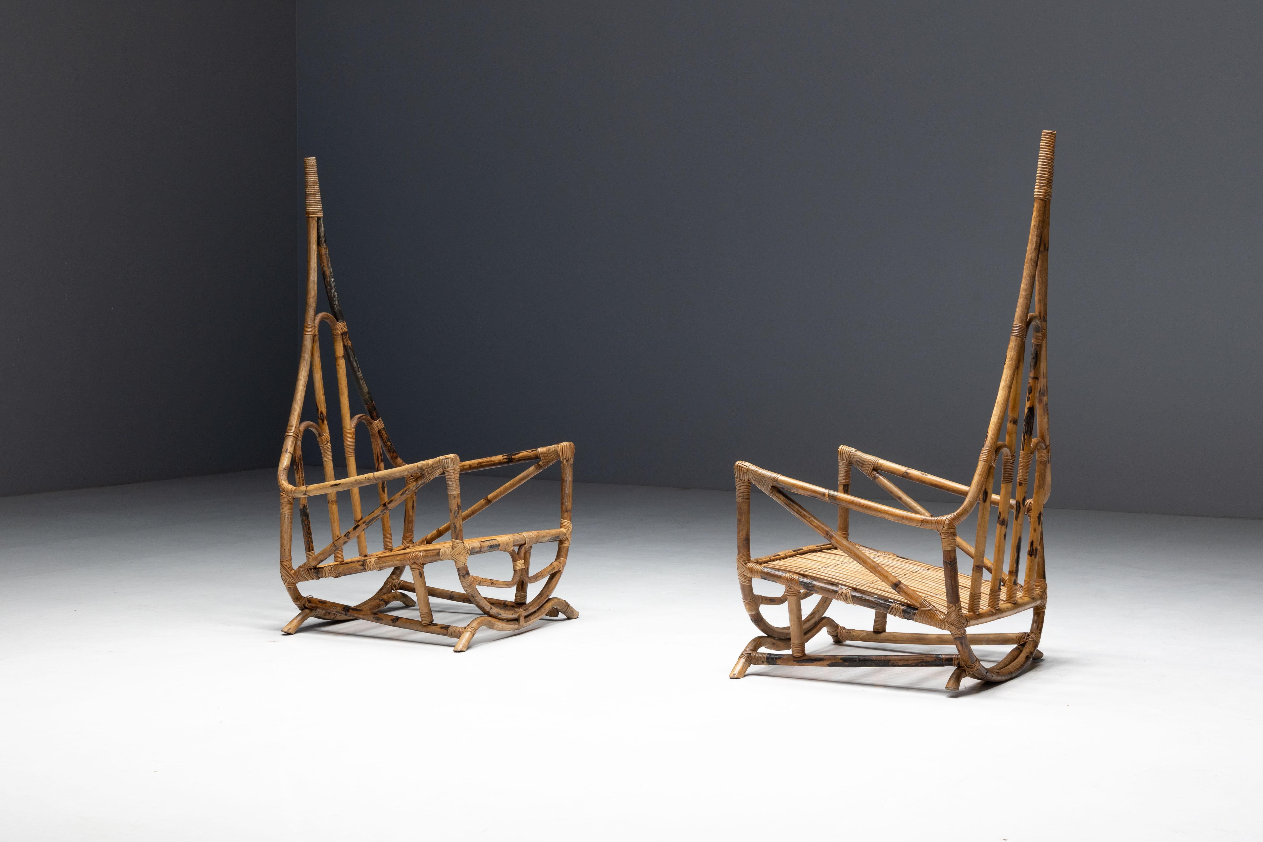 Sculptural Bamboo Lounge Chairs, Italy, 1960s For Sale 7