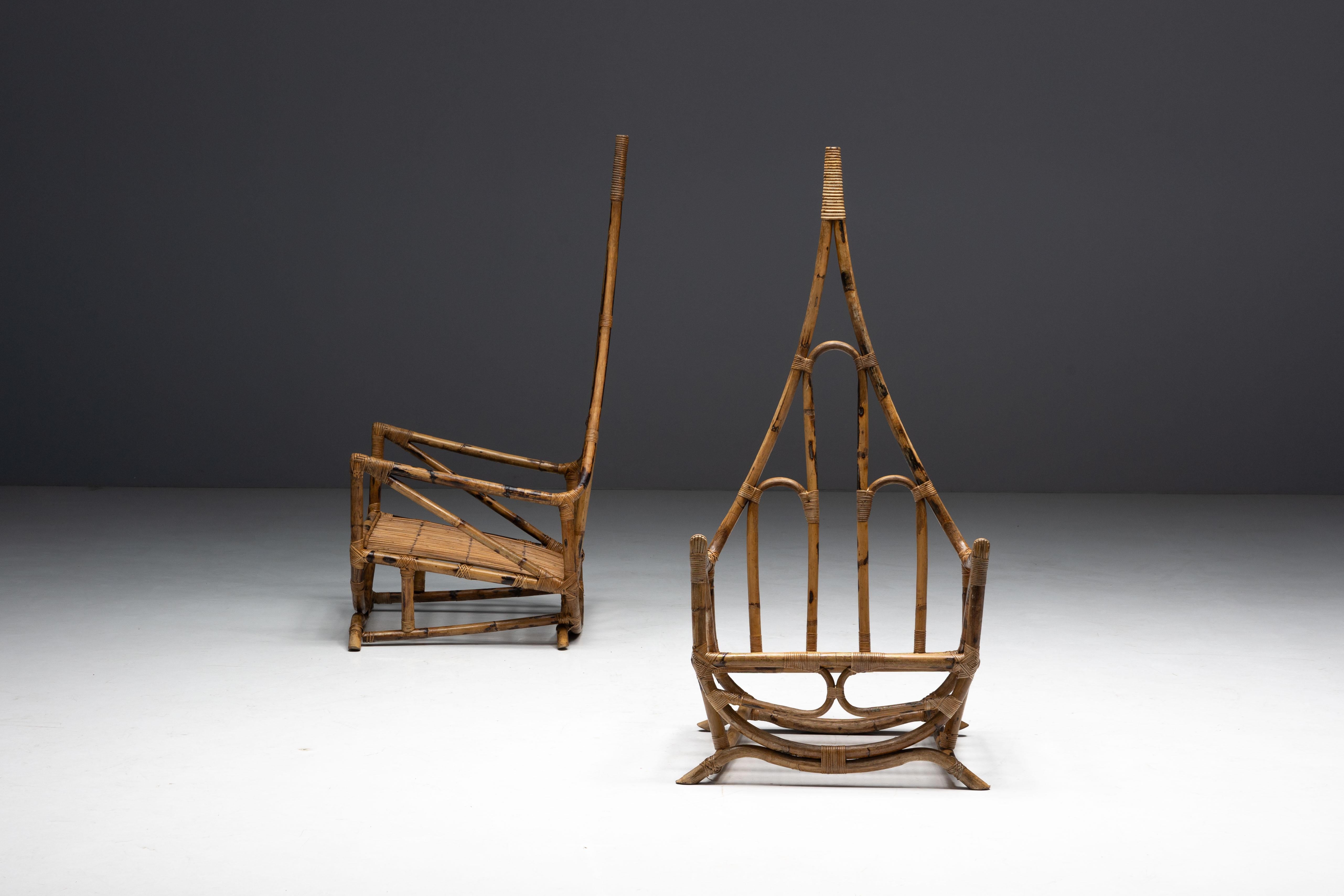 Sculptural Bamboo Lounge Chairs, Italy, 1960s For Sale 8